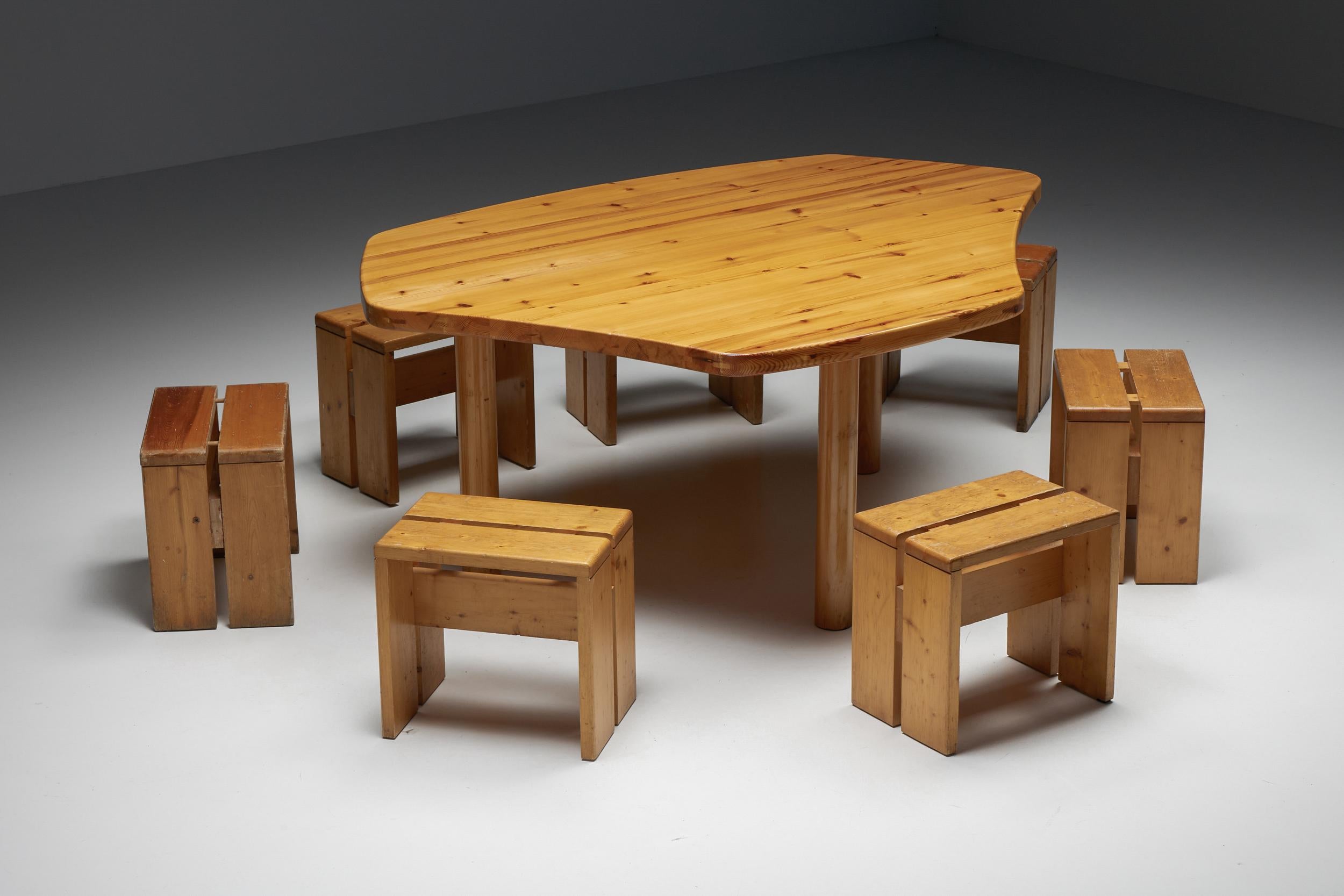 Atelier Français Perriand Les Arcs Style Dining Table, Mid-Century, 1960's en vente 7