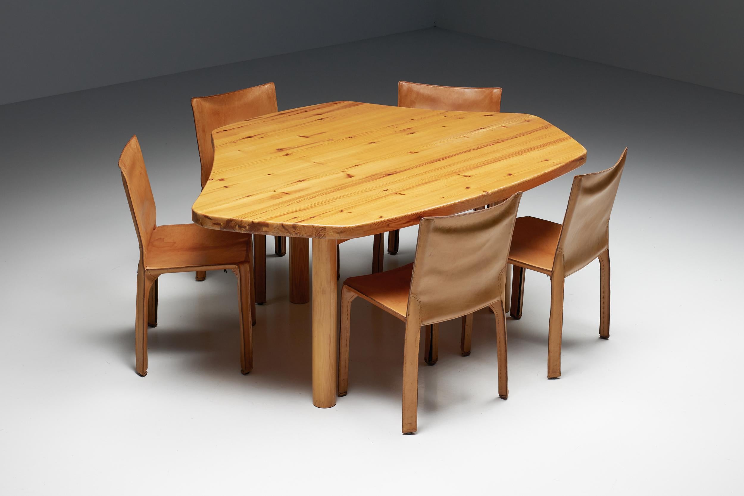 Atelier Franc¸ais Perriand Les Arcs Style Dining Table, 1960's

Wooden dining table made in France in the 1960s. The tabletop is curved very freely, it feels organic yet also geometrical. Can seat up to 5/6 people comfortably. The remarkable