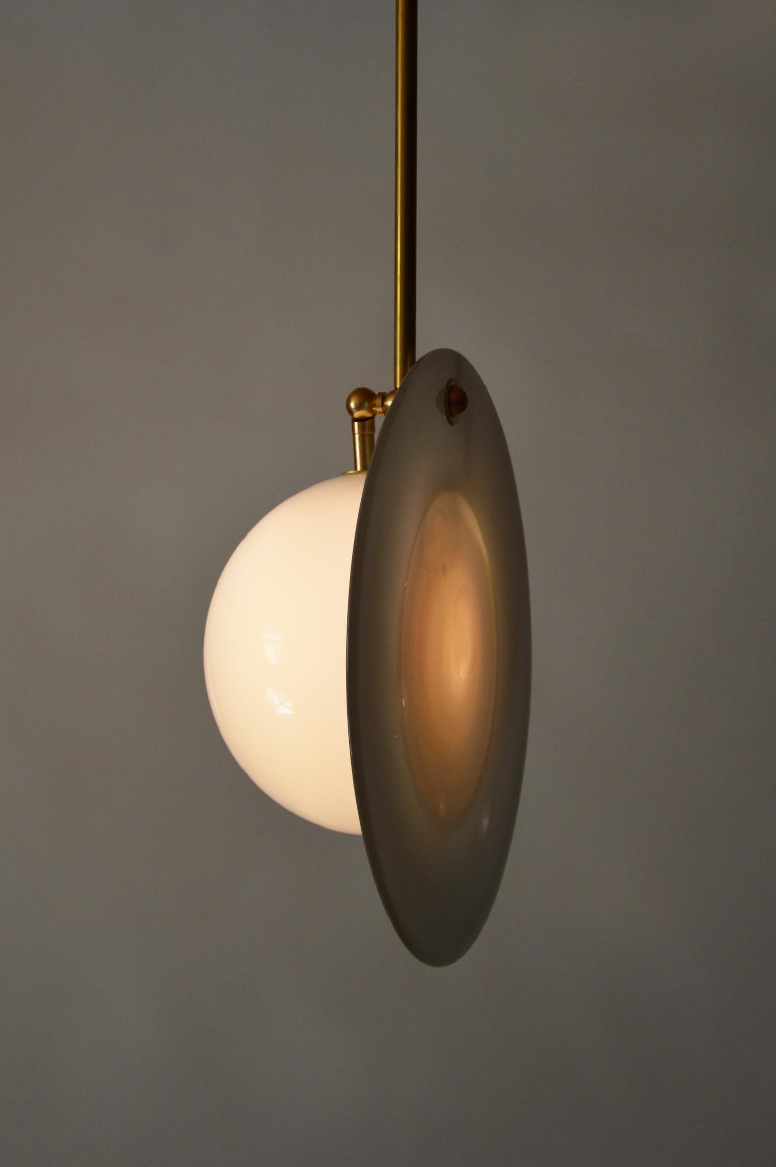 French Atelier George Eclipse Pendant Light in Blown Glass and Brass