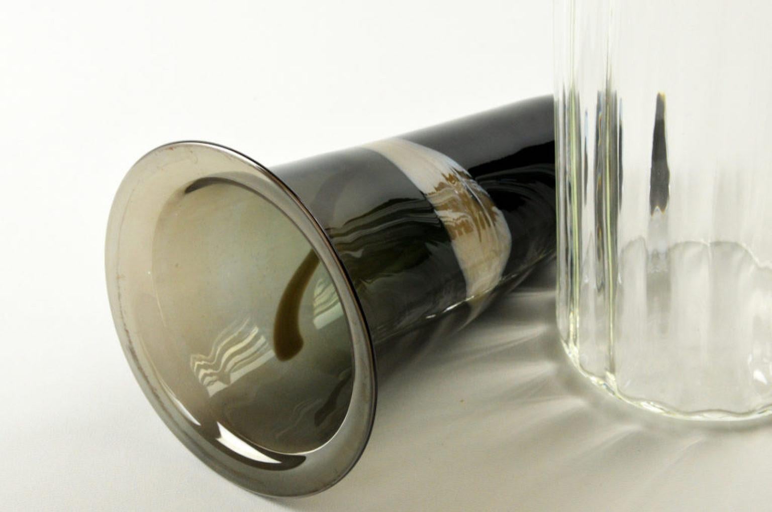 Vase by Atelier George: A blown glass clear vase in two parts, with a removable vase inside in amber or smoked colour. 