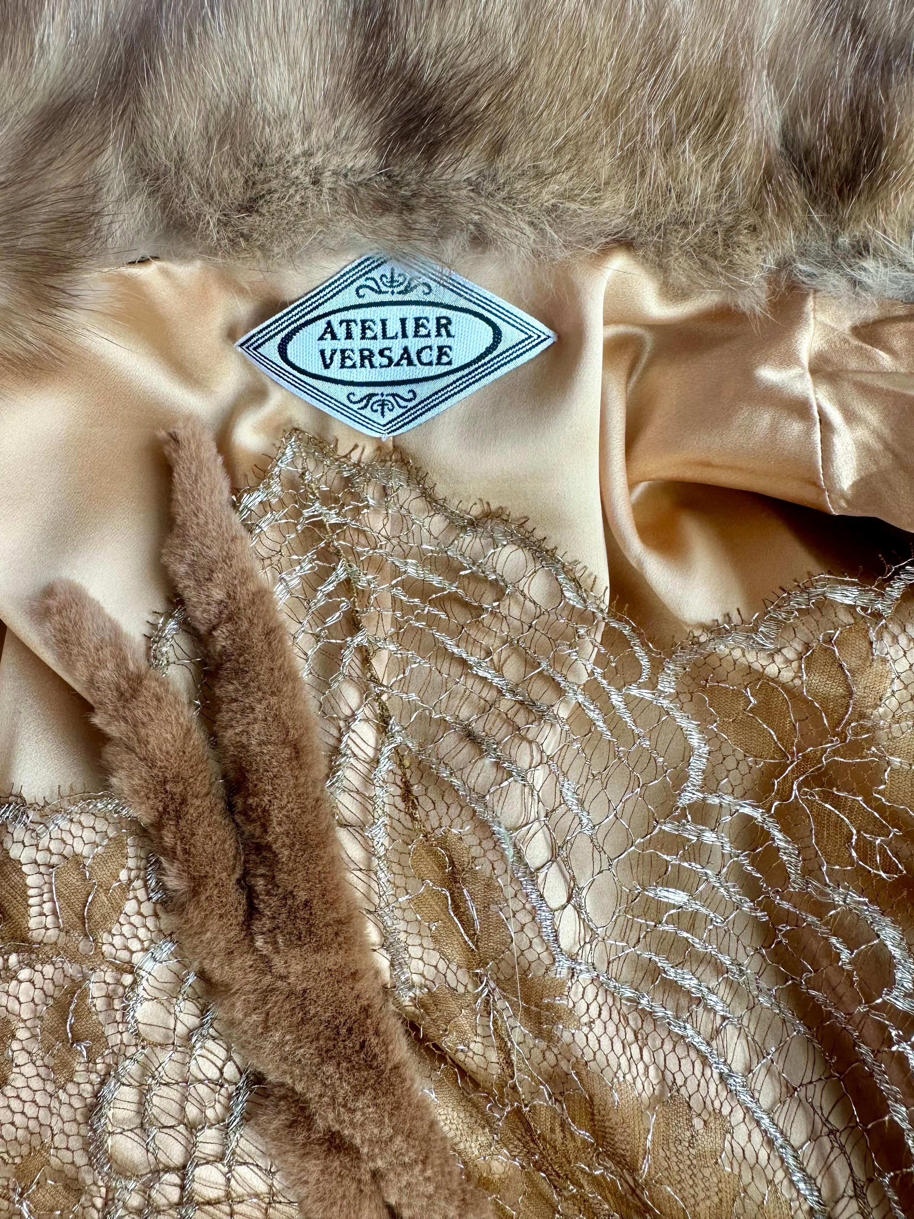 Atelier Gianni Versace c.1996 Fur Cutout Sheer Lace Mesh Panels Jacket Coat For Sale 14