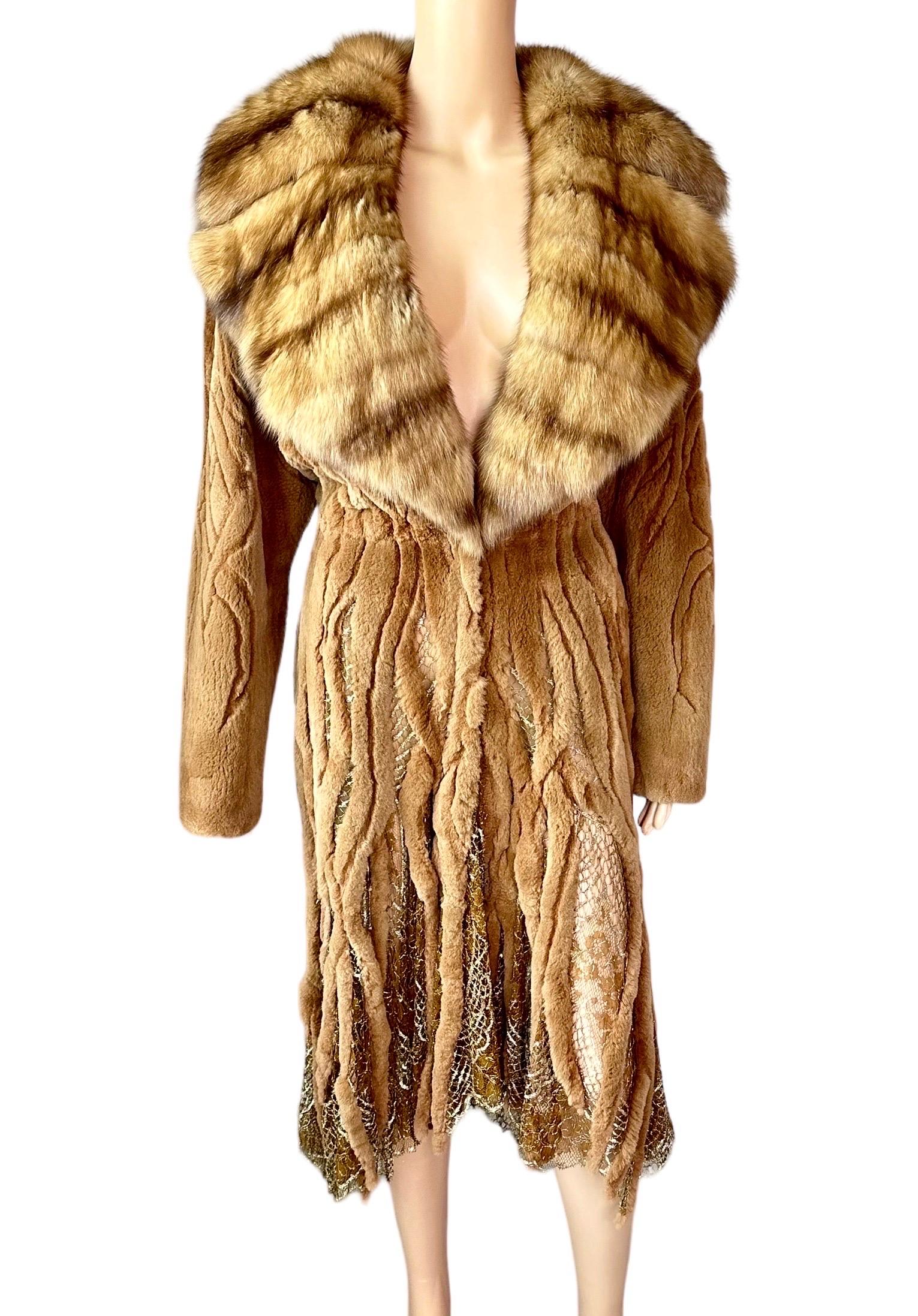 Atelier Gianni Versace c.1996 Fur Cutout Sheer Lace Mesh Panels Jacket Coat In Good Condition For Sale In Naples, FL