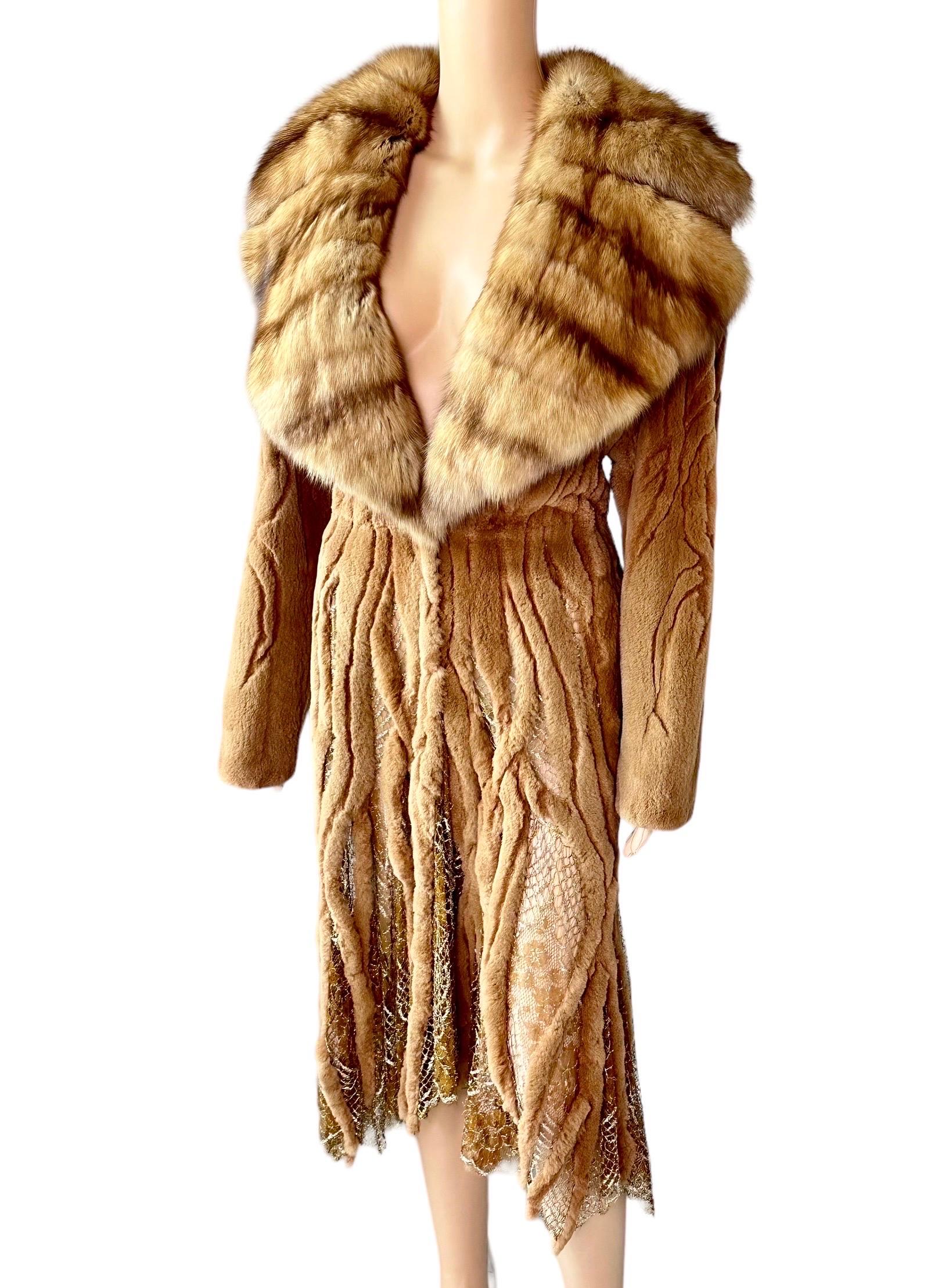 Women's or Men's Atelier Gianni Versace c.1996 Fur Cutout Sheer Lace Mesh Panels Jacket Coat For Sale