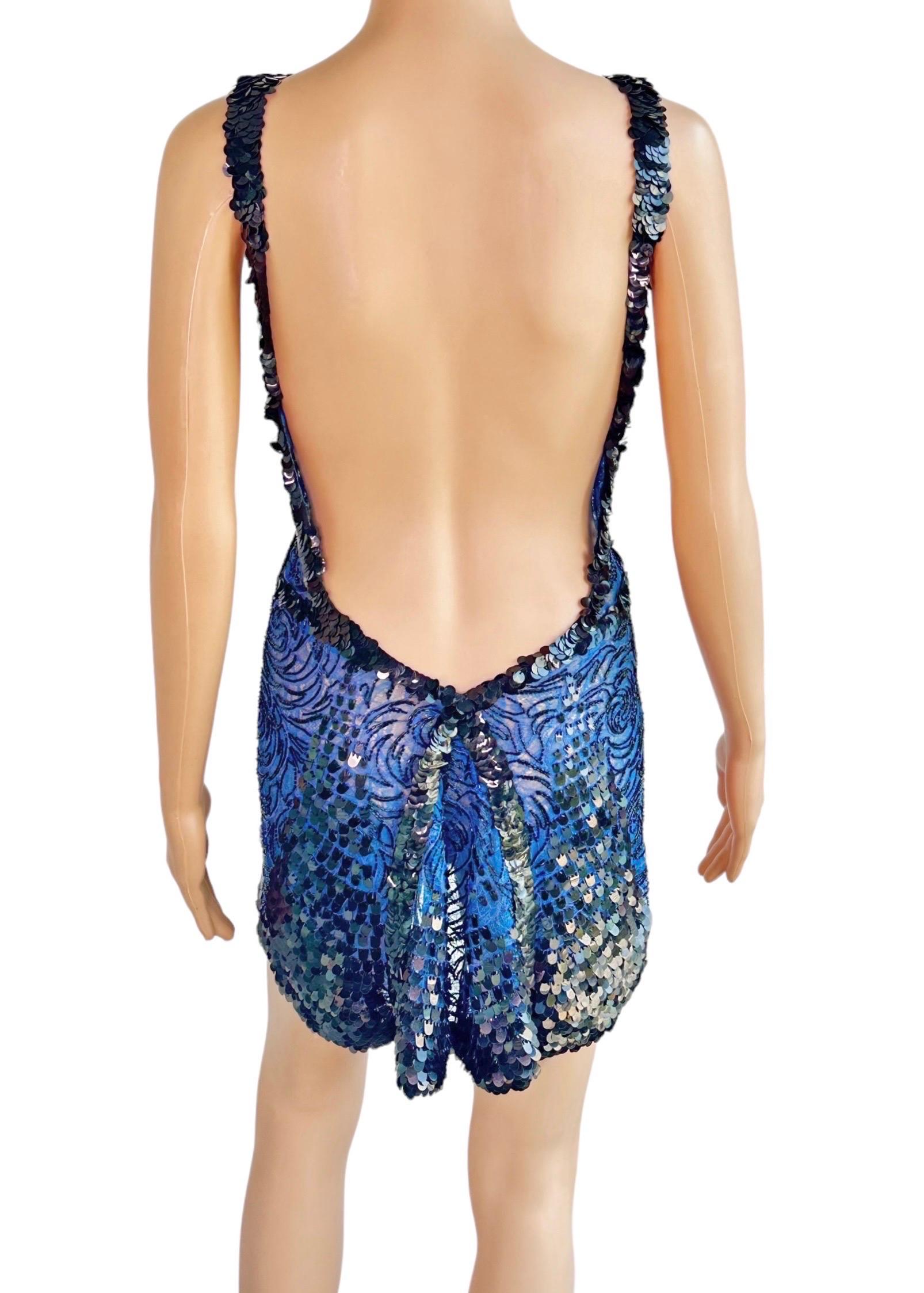 Blue Atelier Gianni Versace Couture F/W 2001 Runway Embellished Sheer Lace Mini Dress