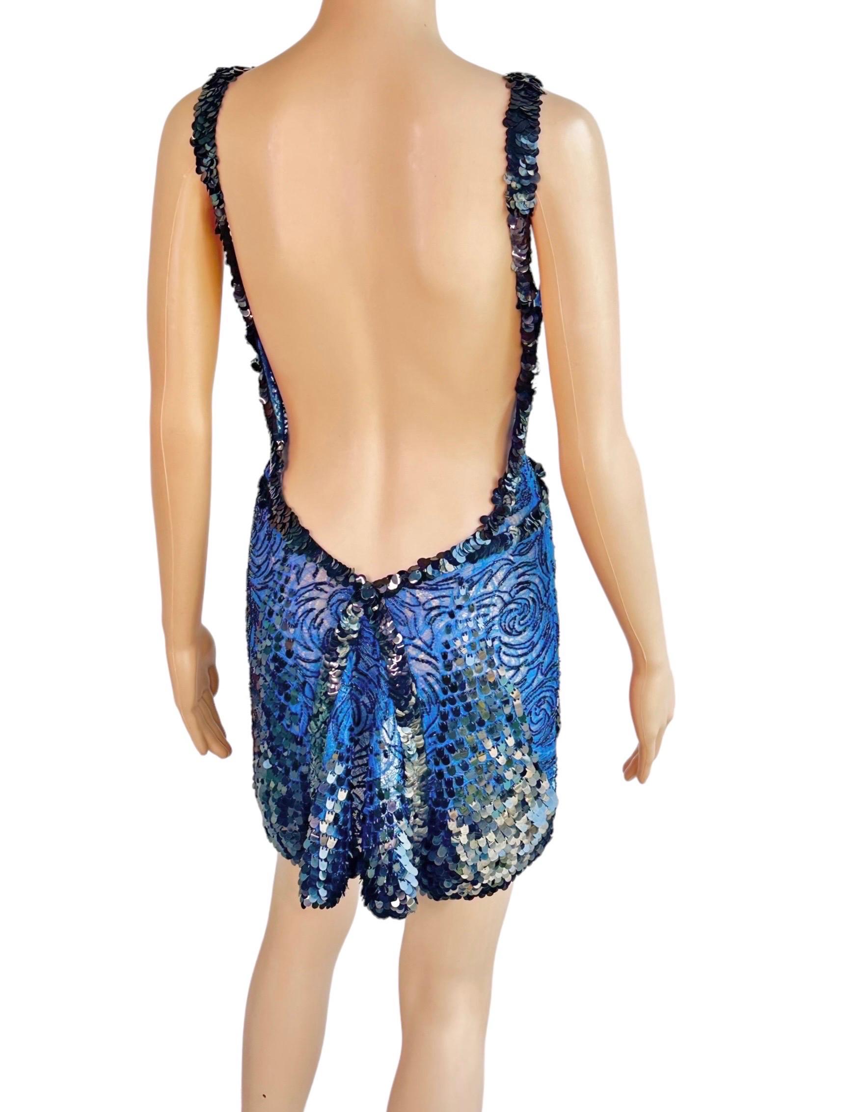 Women's Atelier Gianni Versace Couture F/W 2001 Runway Embellished Sheer Lace Mini Dress