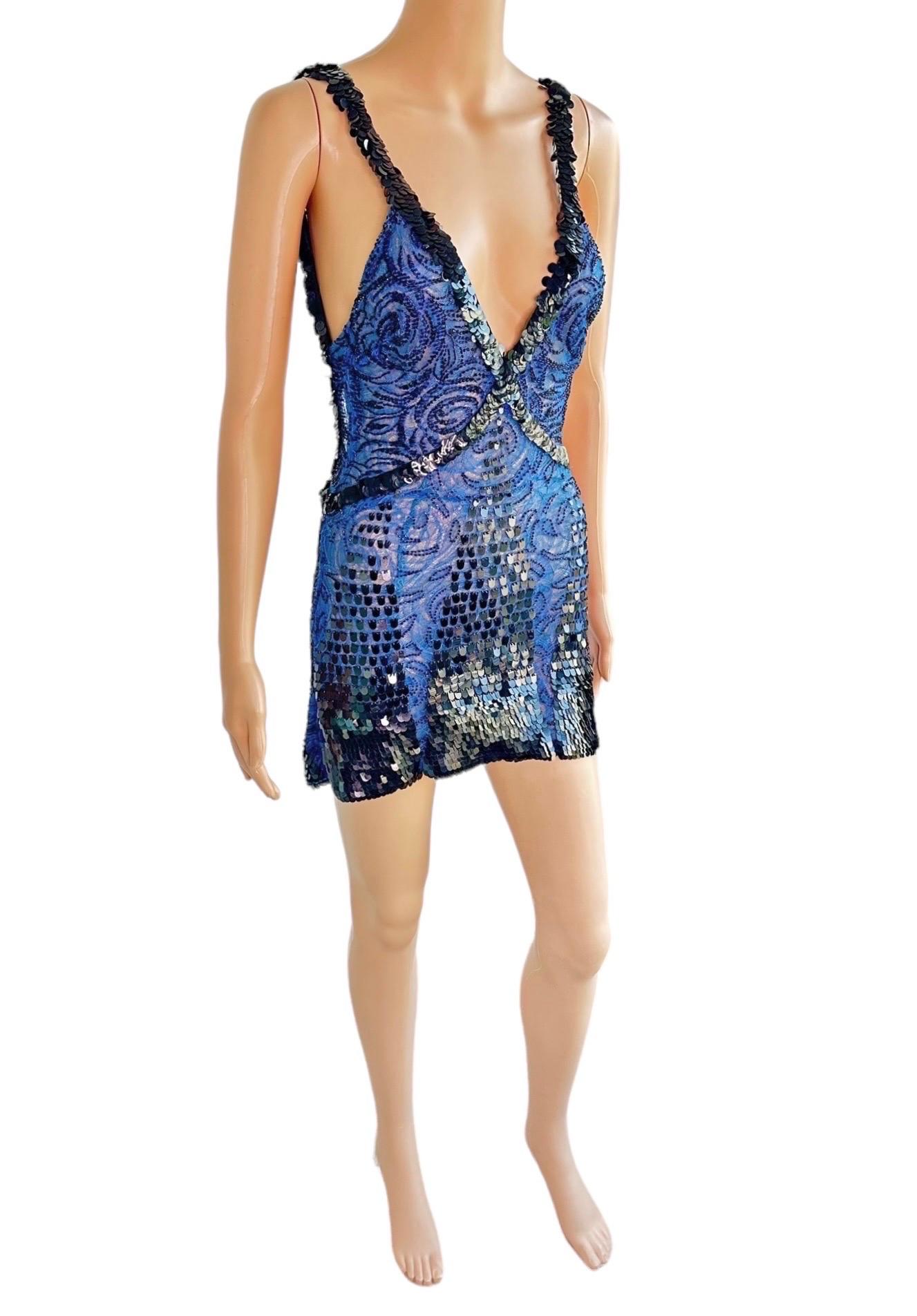 Atelier Gianni Versace Couture F/W 2001 Runway Embellished Sheer Lace Mini Dress 1