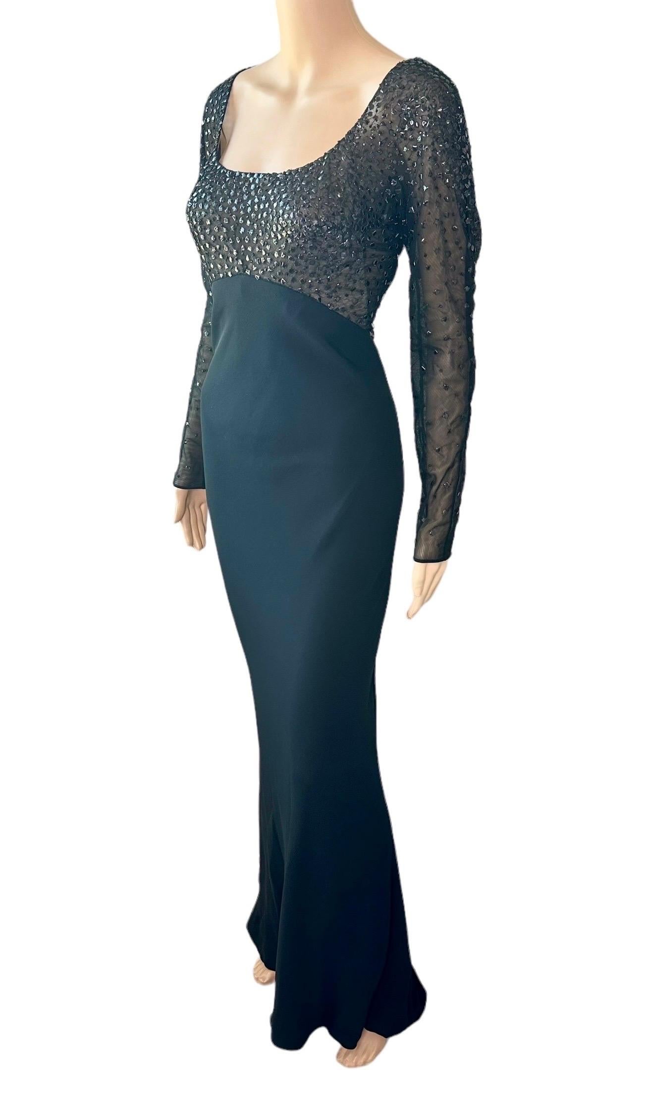 Black Atelier Gianni Versace Haute Couture F/W 1996 Embellished Sheer Evening Dress For Sale