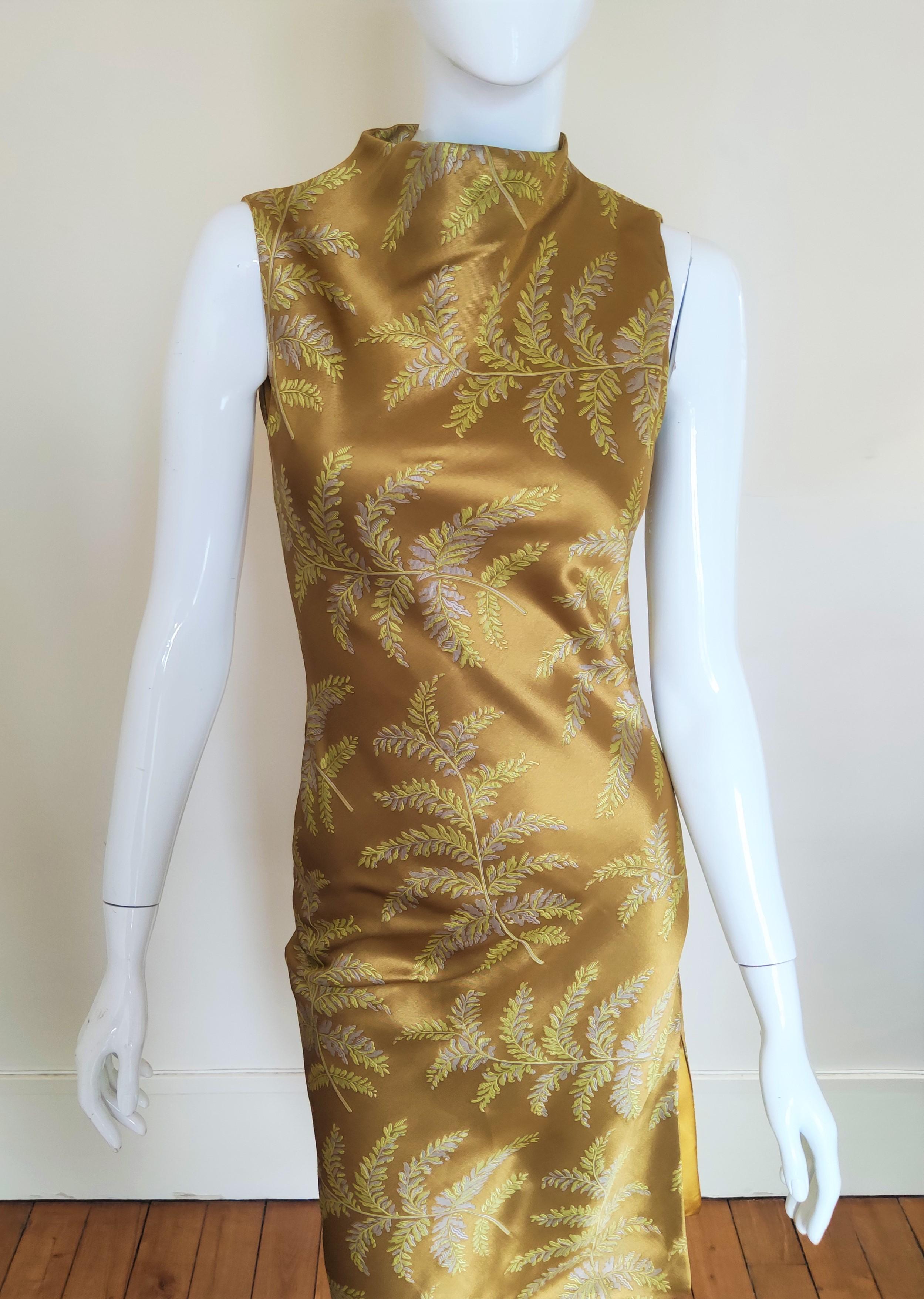 Atelier Gianni Versace Silk Mustard Yellow Floral Leaf Evening Baroque Dress For Sale 7