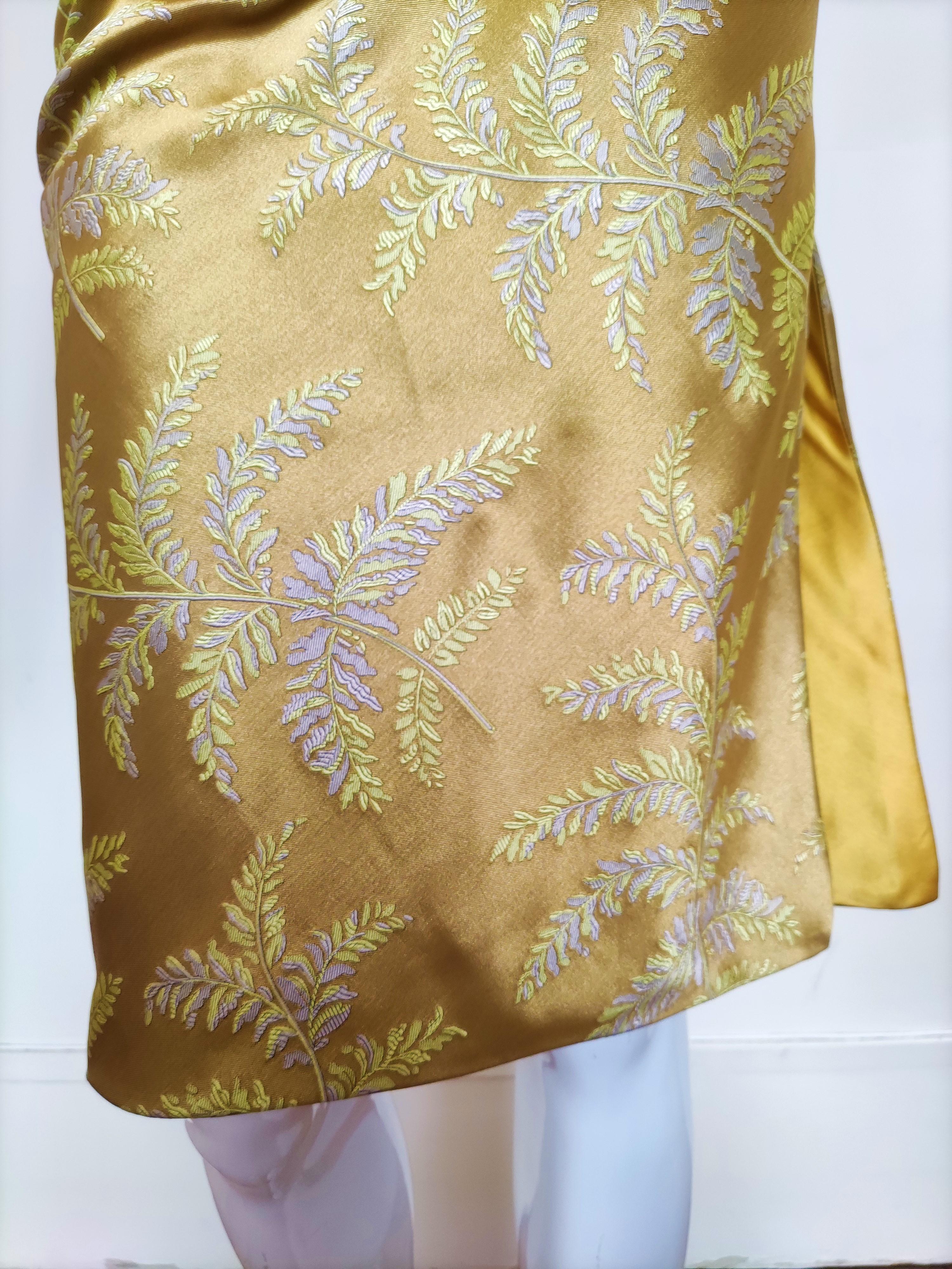 Atelier Gianni Versace Silk Mustard Yellow Floral Leaf Evening Baroque Dress For Sale 8