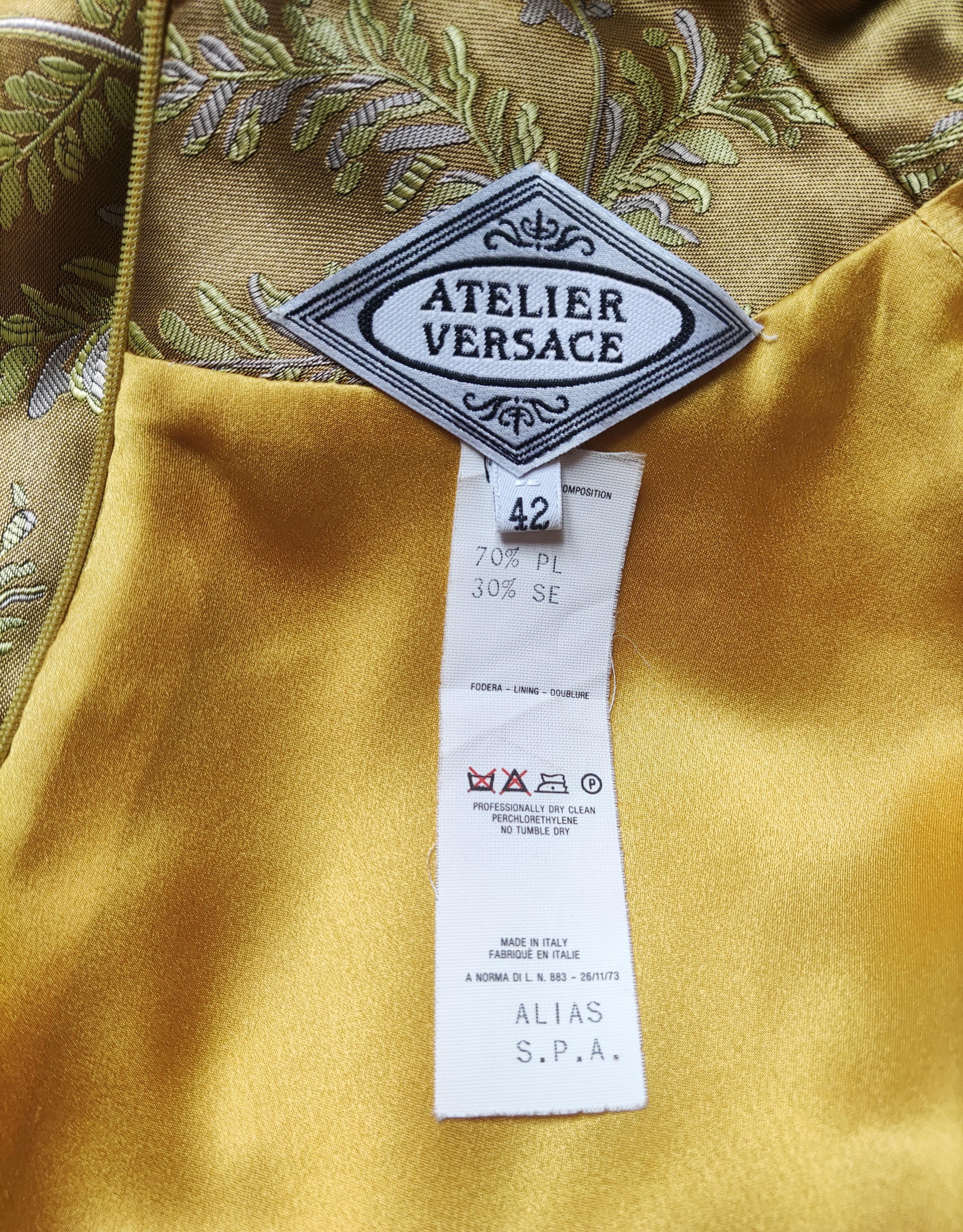 Atelier Gianni Versace Silk Mustard Yellow Floral Leaf Evening Baroque Dress For Sale 9
