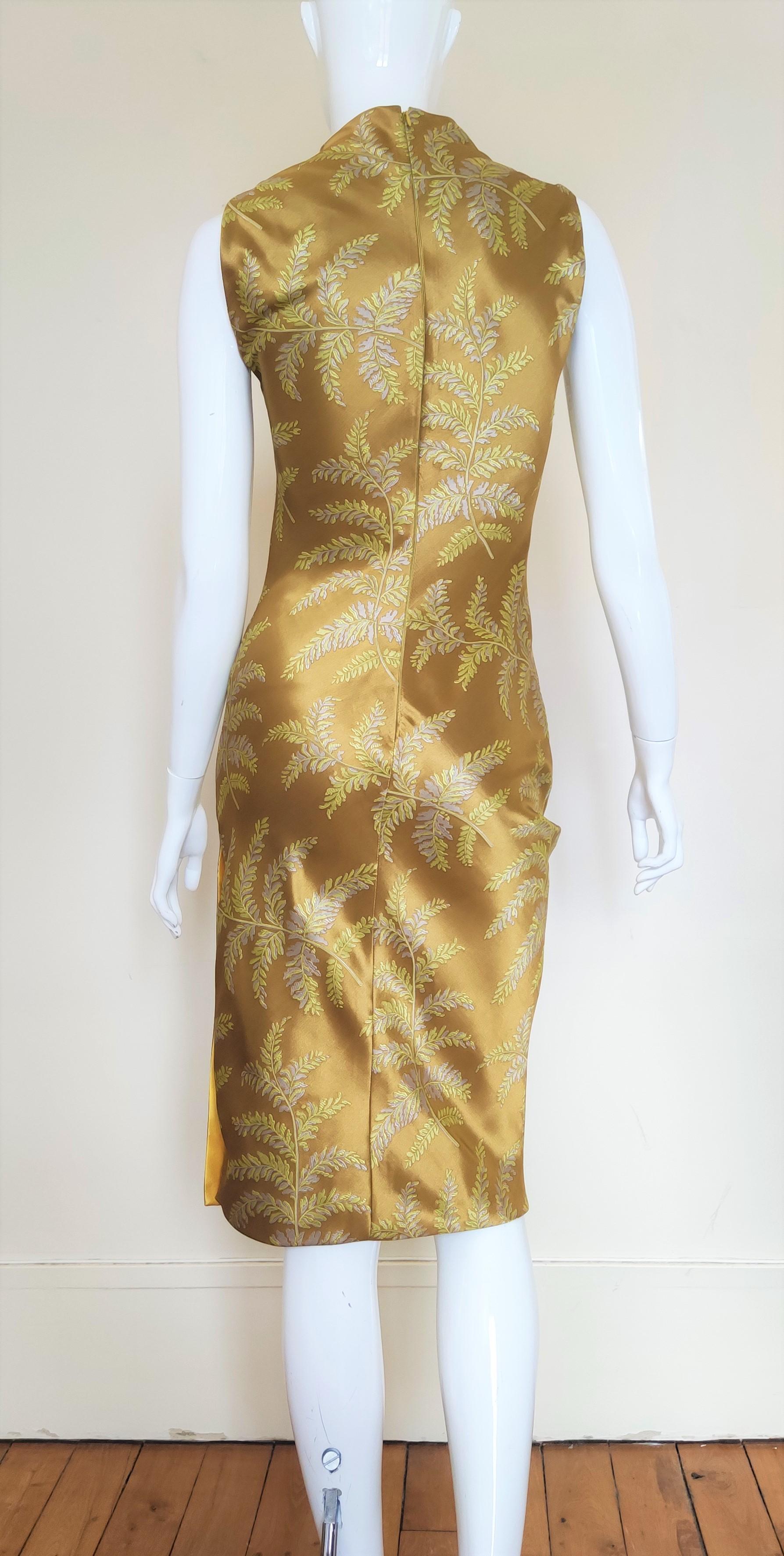 Women's Atelier Gianni Versace Silk Mustard Yellow Floral Leaf Evening Baroque Dress For Sale