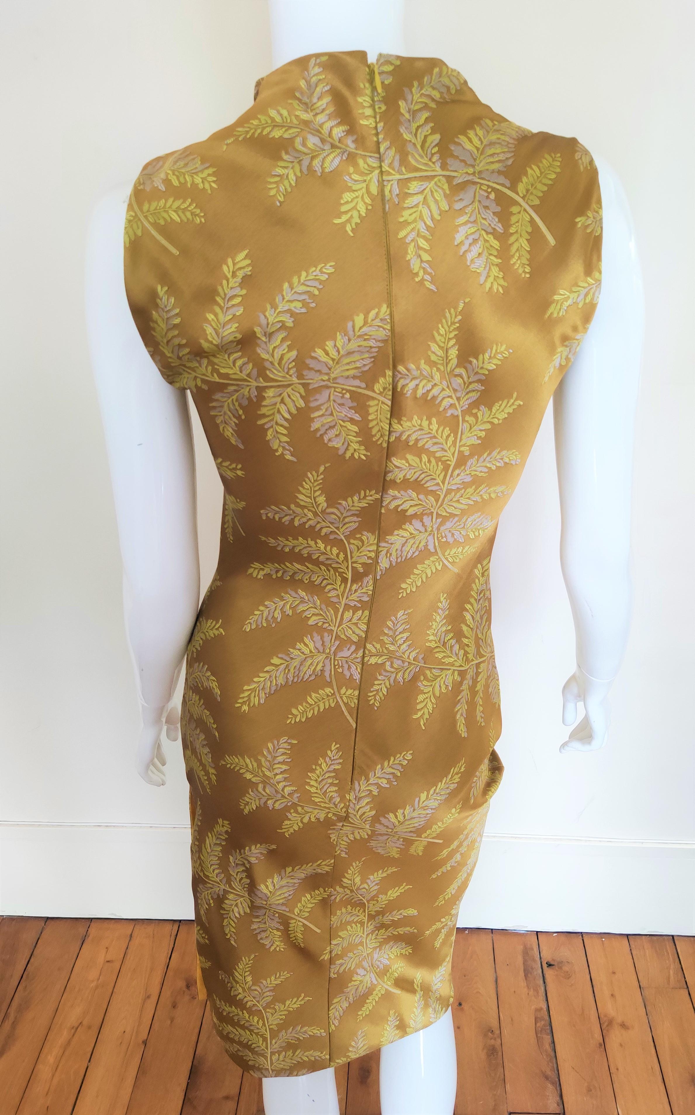 Atelier Gianni Versace Silk Mustard Yellow Floral Leaf Evening Baroque Dress For Sale 1