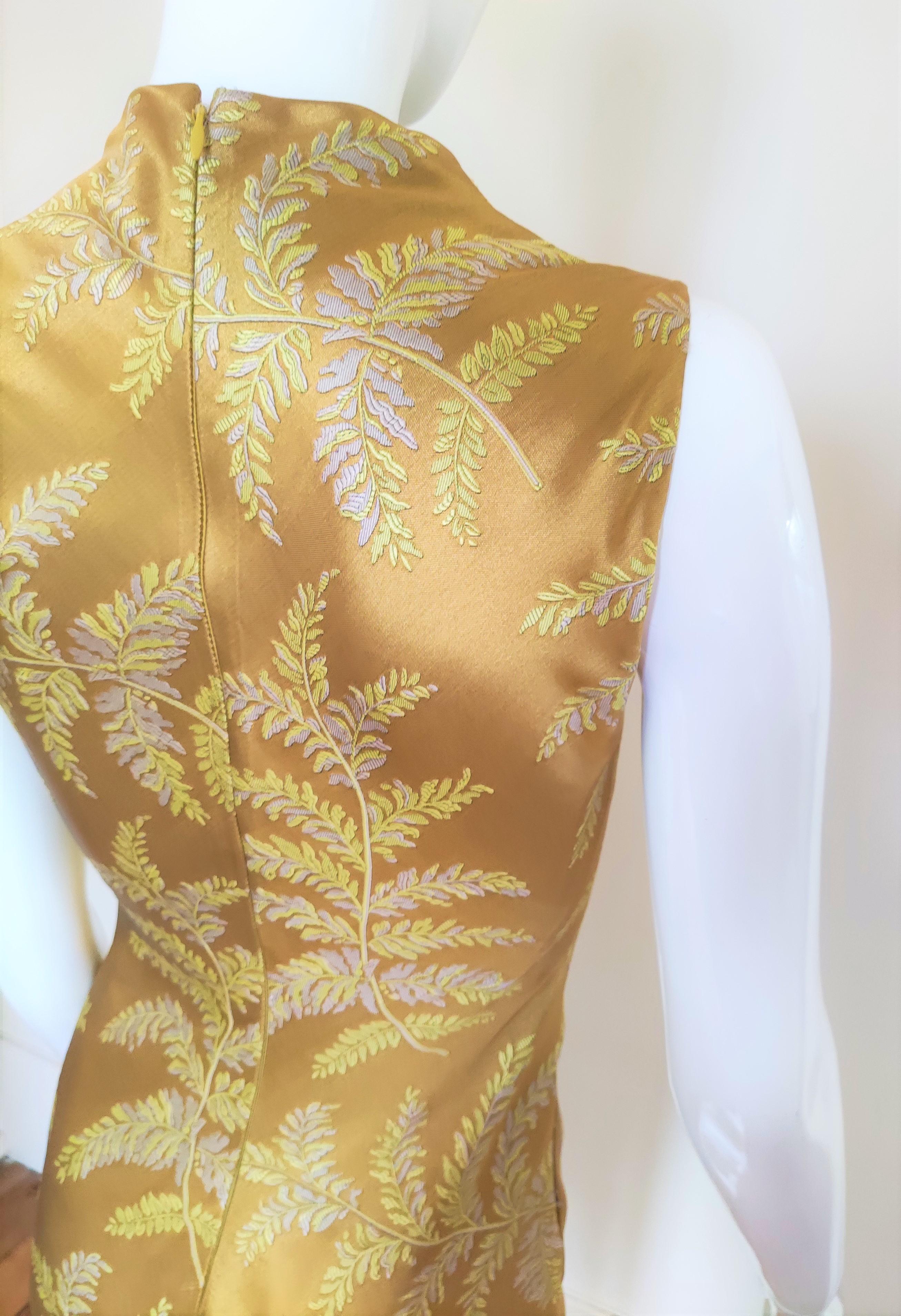 Atelier Gianni Versace Silk Mustard Yellow Floral Leaf Evening Baroque Dress For Sale 2
