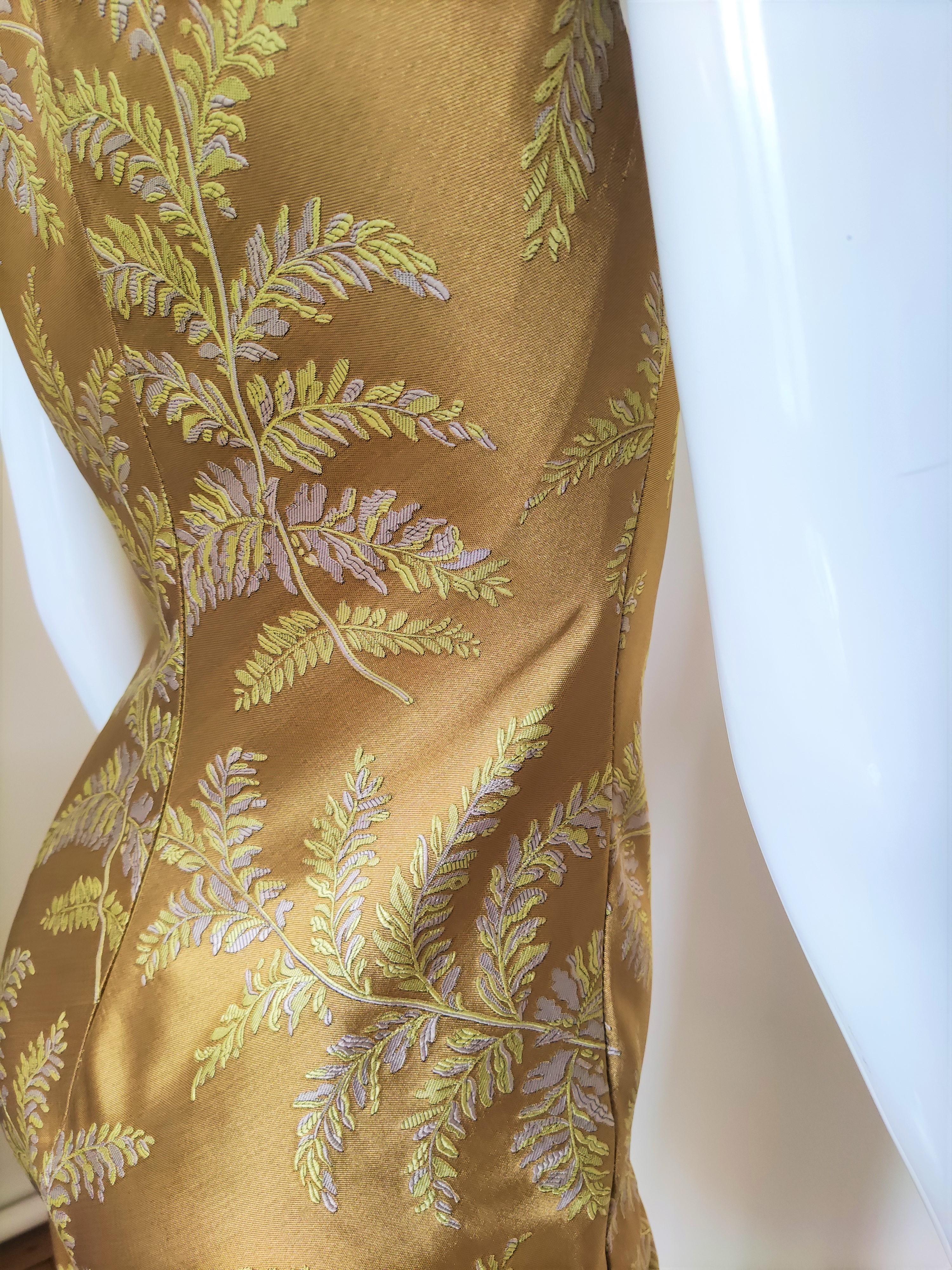 Atelier Gianni Versace Silk Mustard Yellow Floral Leaf Evening Baroque Dress For Sale 3