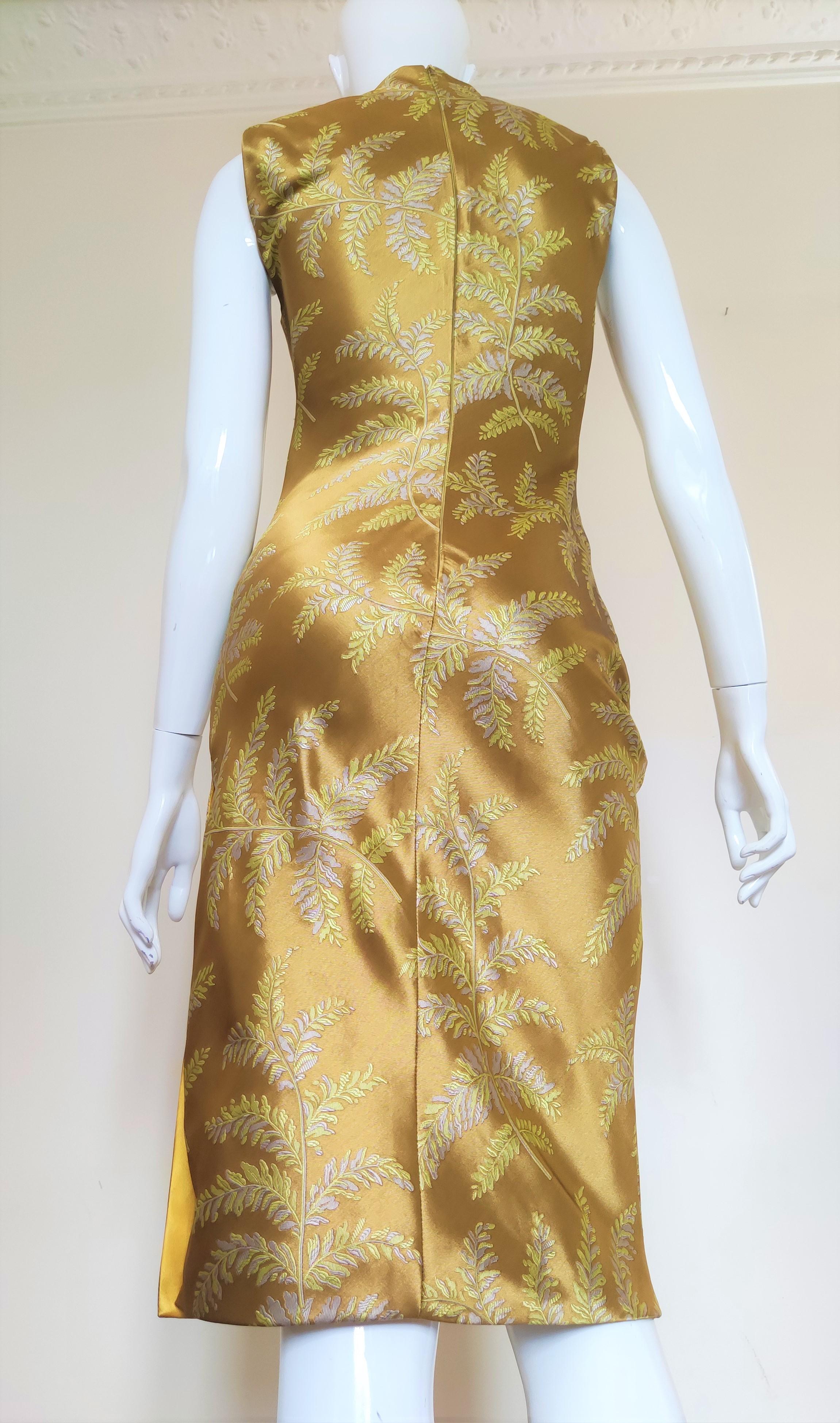 Atelier Gianni Versace Silk Mustard Yellow Floral Leaf Evening Baroque Dress For Sale 4