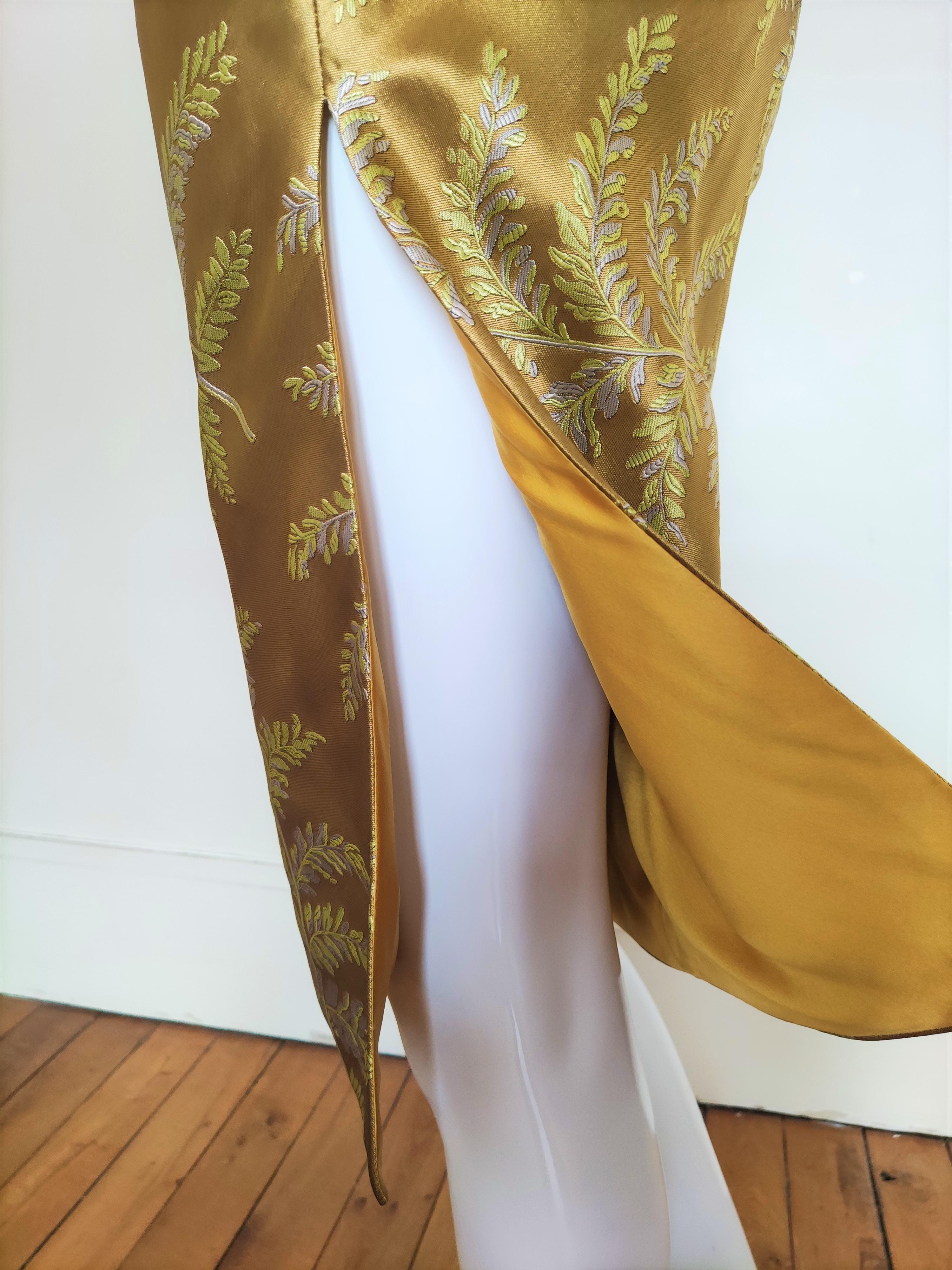 Atelier Gianni Versace Silk Mustard Yellow Floral Leaf Evening Baroque Dress For Sale 5