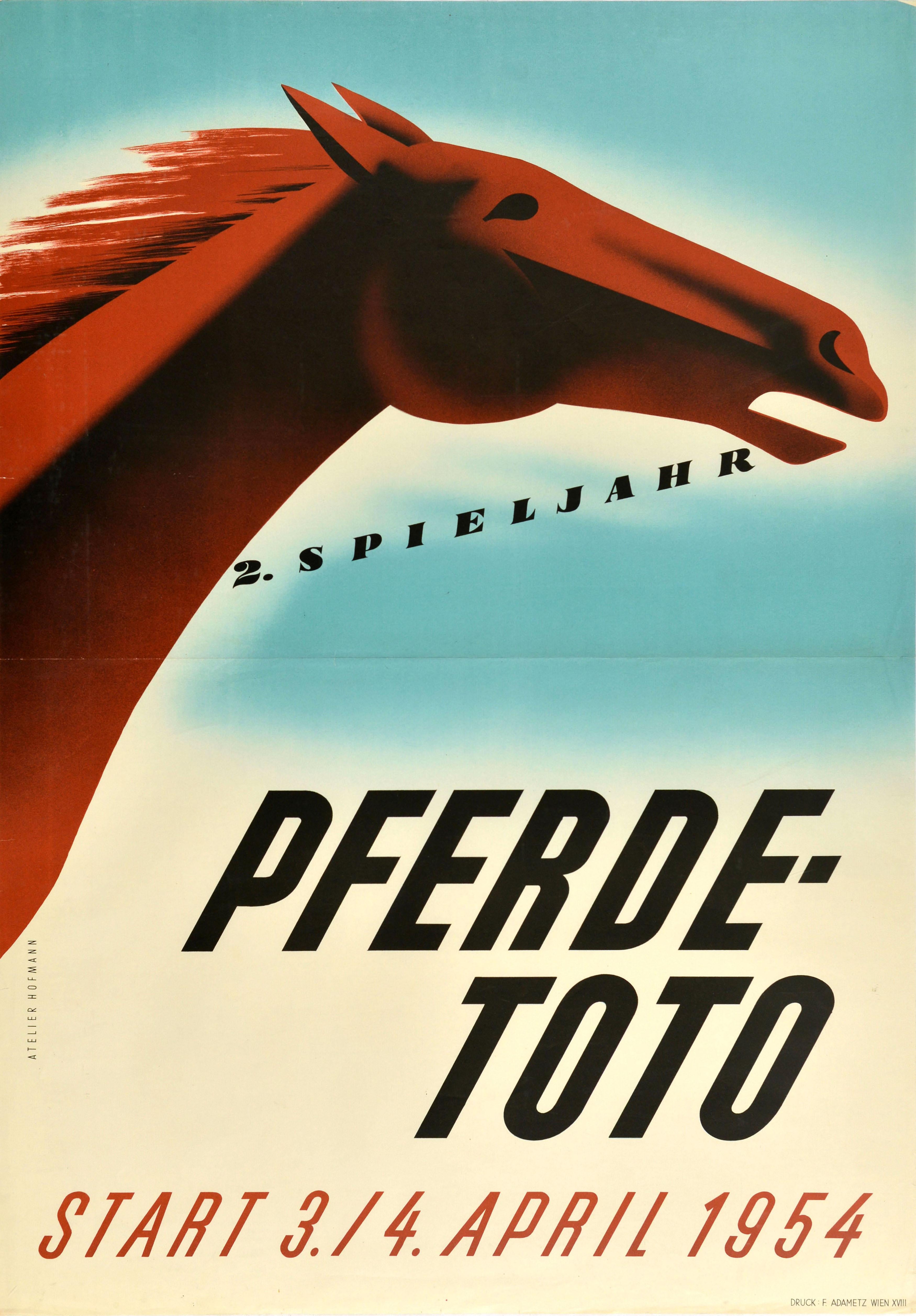Atelier Hofmann Print - Original Vintage Horse Racing Poster Pferde Toto 1954 Horse Pools Austria Sport