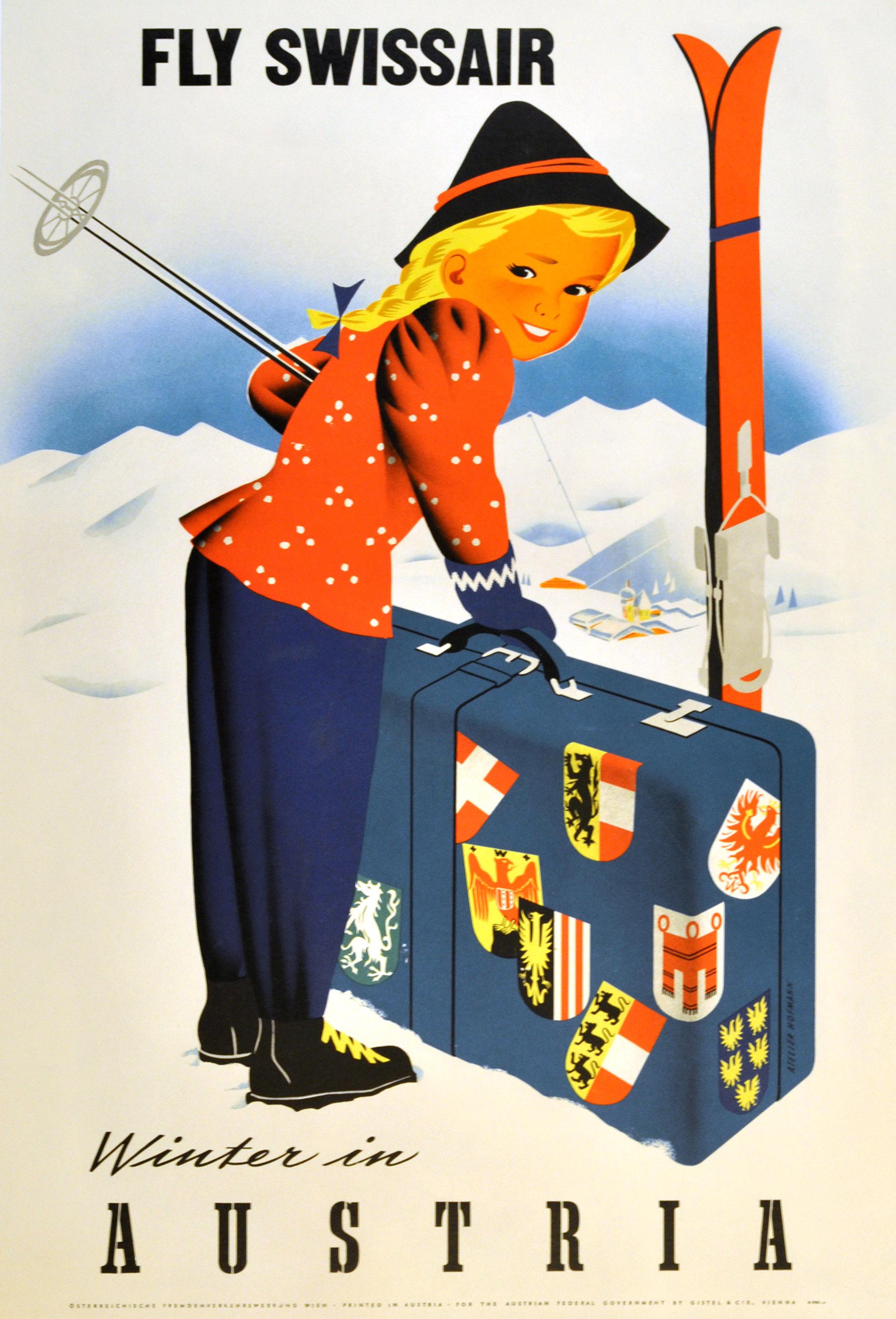 Atelier Hofmann Print - Original Vintage Poster Fly Swissair Winter In Austria Osterreich Skiing Sport