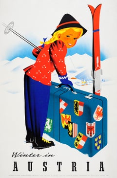 Original Vintage Poster - Winter Sports In Austria Ft. Ski Resort Luggage Labels