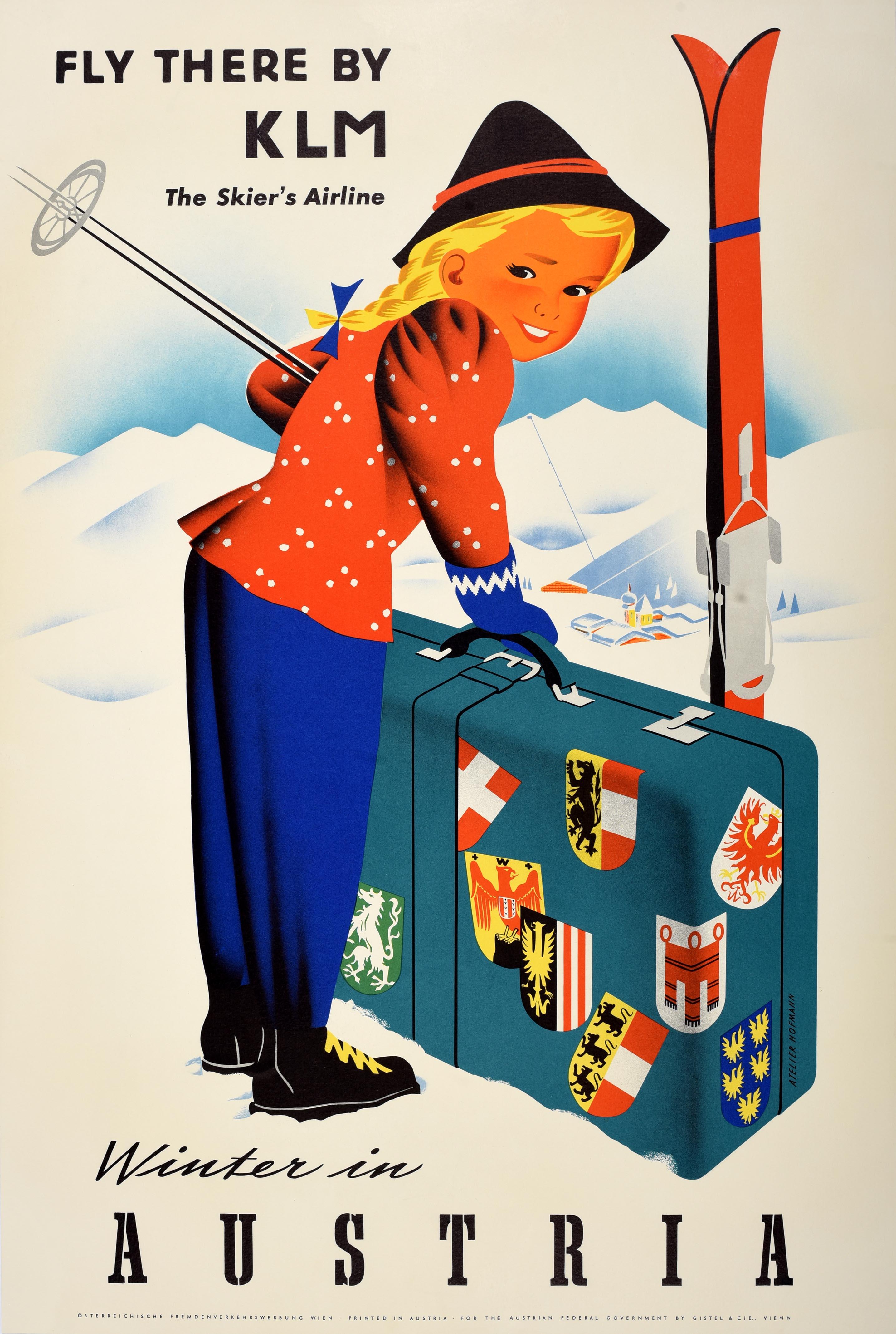 Atelier Hofmann Print - Original Vintage Ski Sport Travel Poster Winter In Austria KLM Skiers Airline