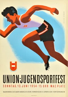 Original Vintage Sports Poster Union Jugendsportfest Youth Sport Festival Vienna