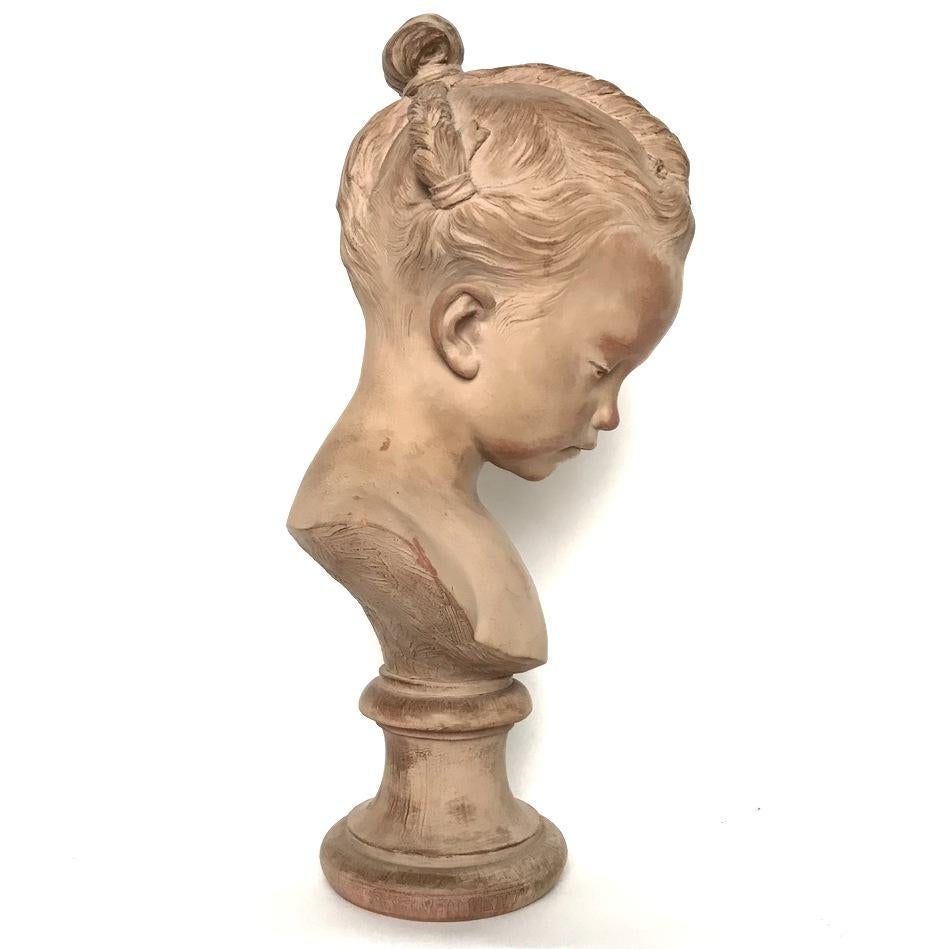 Molded Atelier Jacques Saly Young Girl Bust, Terracotta, 1770s, France