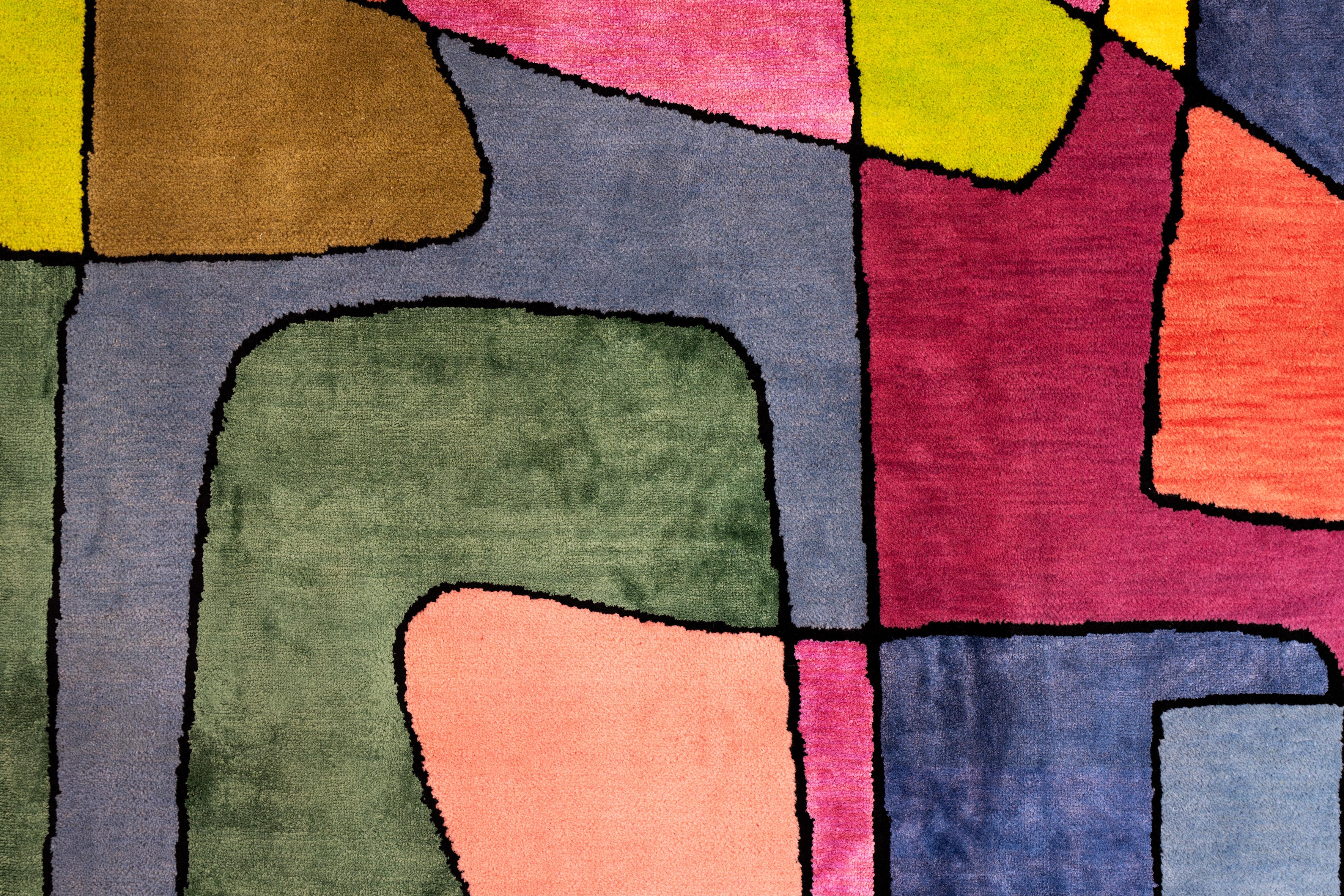 Organic Modern atelier LAMIS, EBRU floor art, organic modern colorful hand knotted rug For Sale