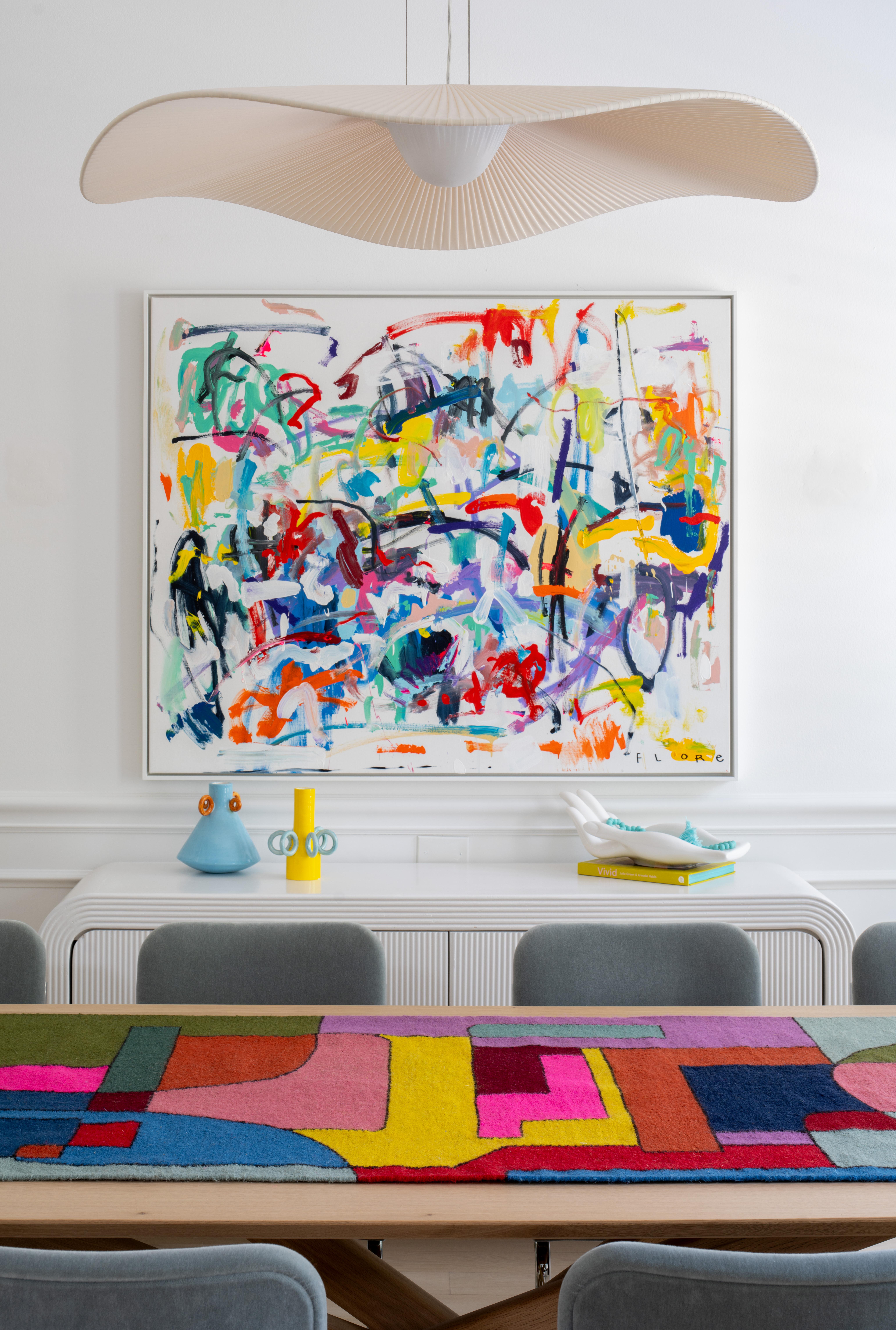 Contemporary atelier LAMIS, HANA floor art runner, organic modern colorful flat weave rug For Sale