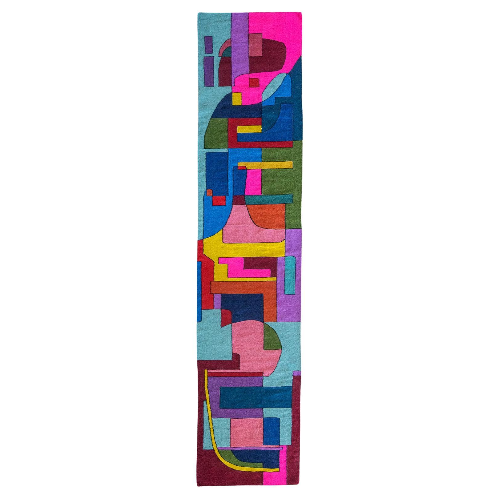 atelier LAMIS, HANA floor art runner, organic modern colorful flat weave rug For Sale