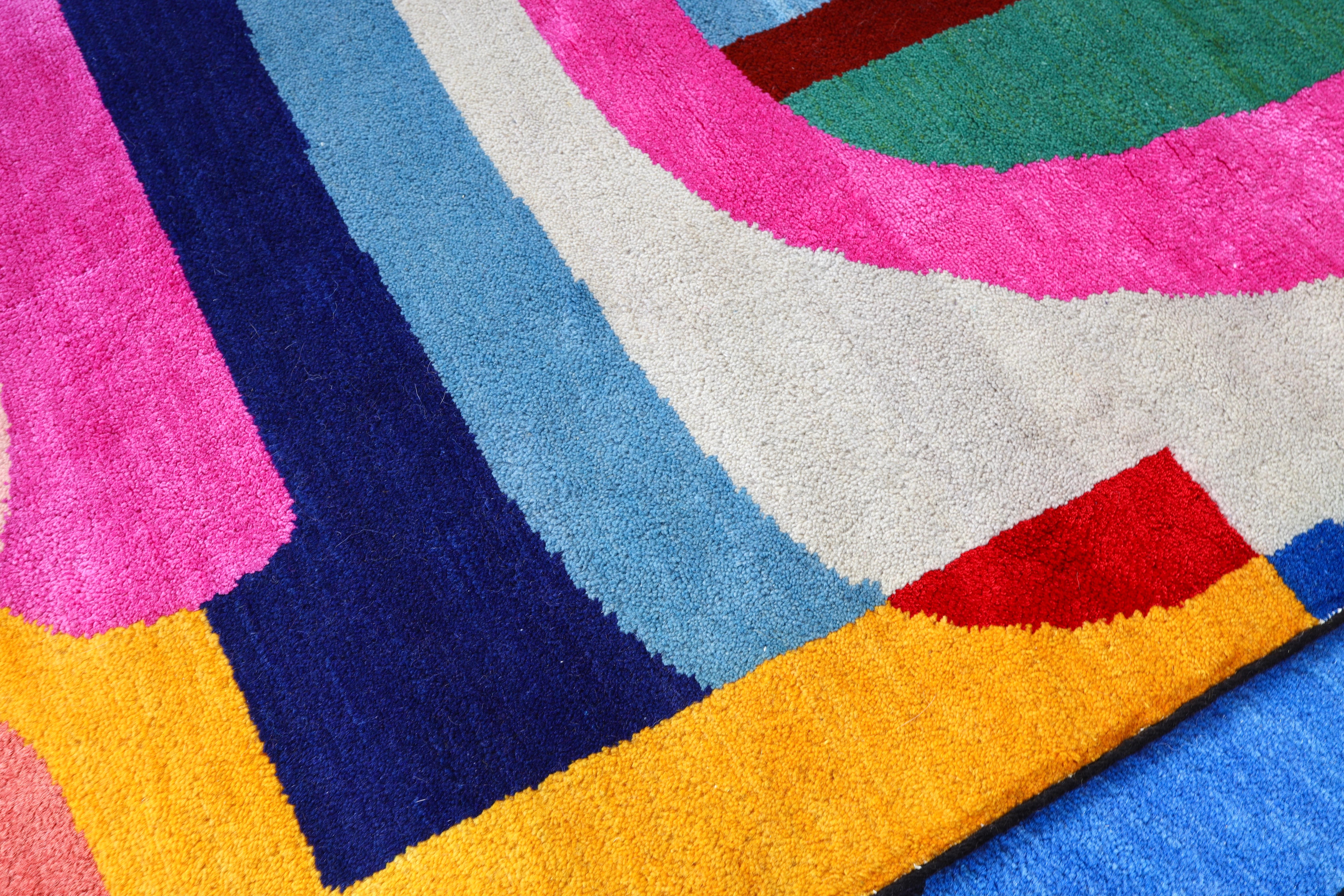 Modern atelier LAMIS, MASA floor art runner, organic modern colorful hand knotted rug For Sale