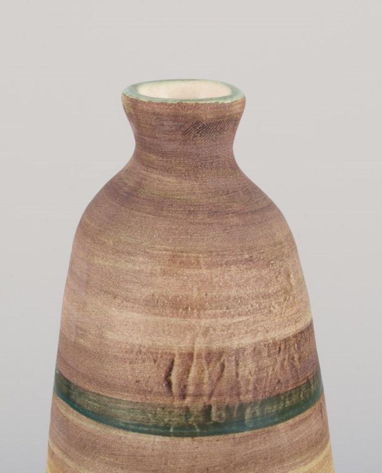 Glazed Atelier Le Belier, Vallauris, France. Unique ceramic vase in polychrome glaze. For Sale