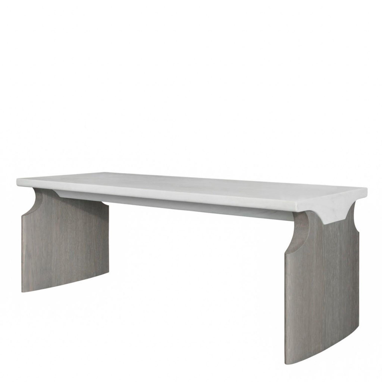 Minimalist Atelier Linné Jay Table in Calacata Carved Marble and Brushed Tinted Oak