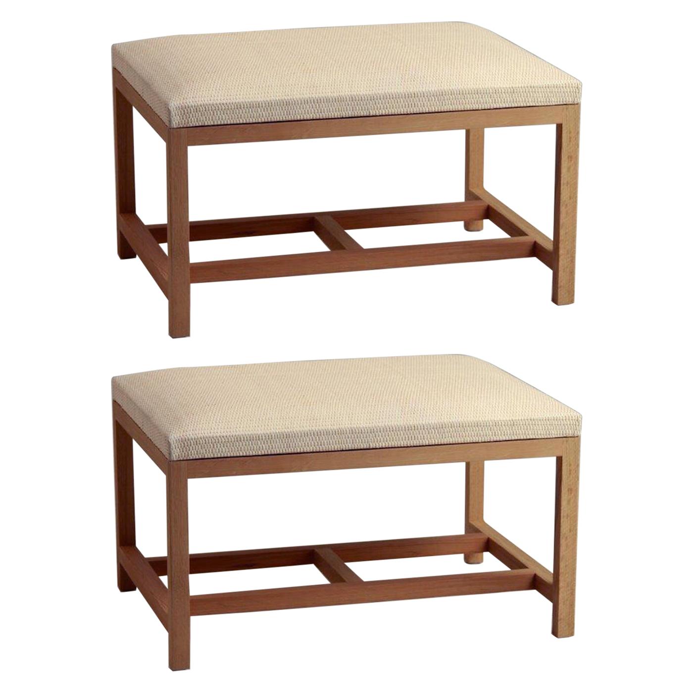 Atelier Linné Pair of H Benches in Leather and Tinted Oak
