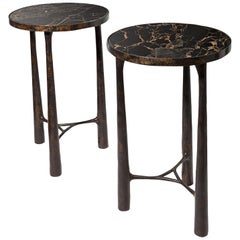 Atelier Linné Pair of Tree Side Tables in Marble and Cast Bronze