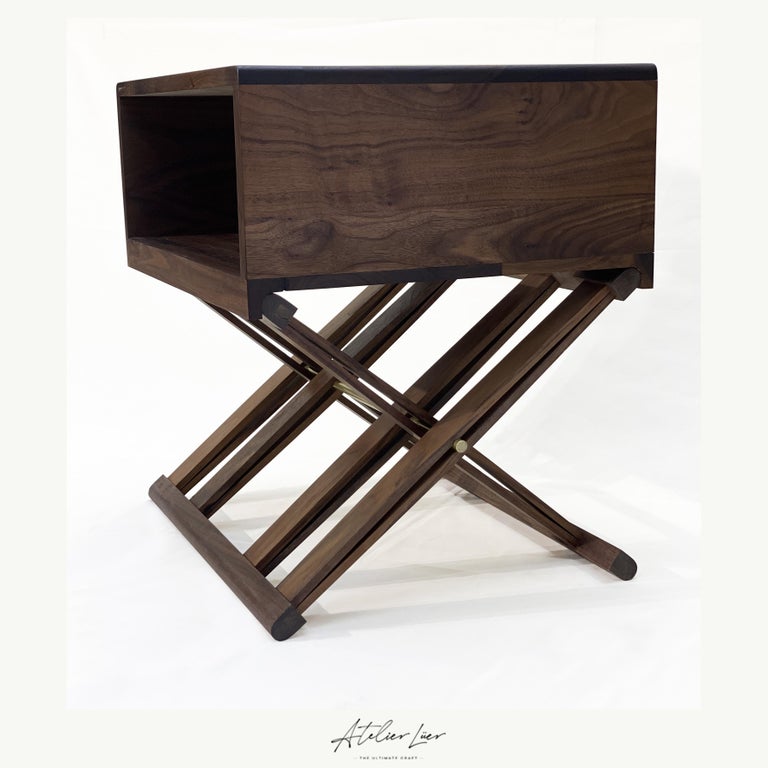 Atelier Luer Open Shelf Solid Walnut Night/End Table with XFrame Base