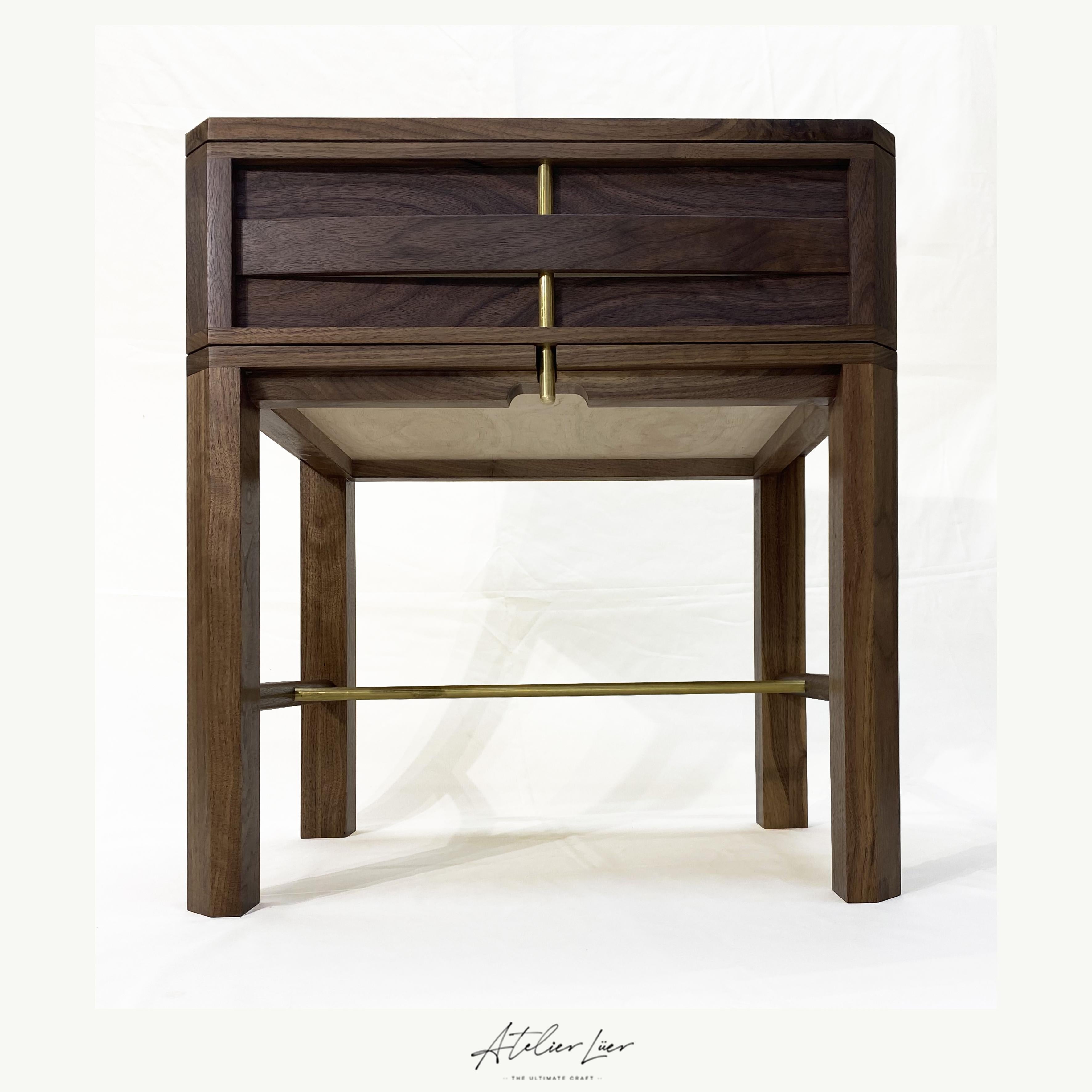 American Atelier Luer Slat Front Walnut Night/Side/End Table with Drawer & Brass Hardware