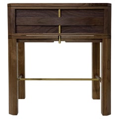 Atelier Luer Slat Front Walnut Night/Side/End Table with Drawer & Brass Hardware