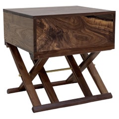 Atelier Luer Walnut Nightstand/End Table with Live Edge Drawer, X-Frame Base