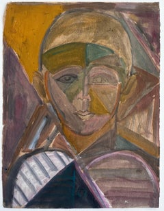 Gouache portrait cubiste français du milieu du siècle Atelier Magdeleine Renard