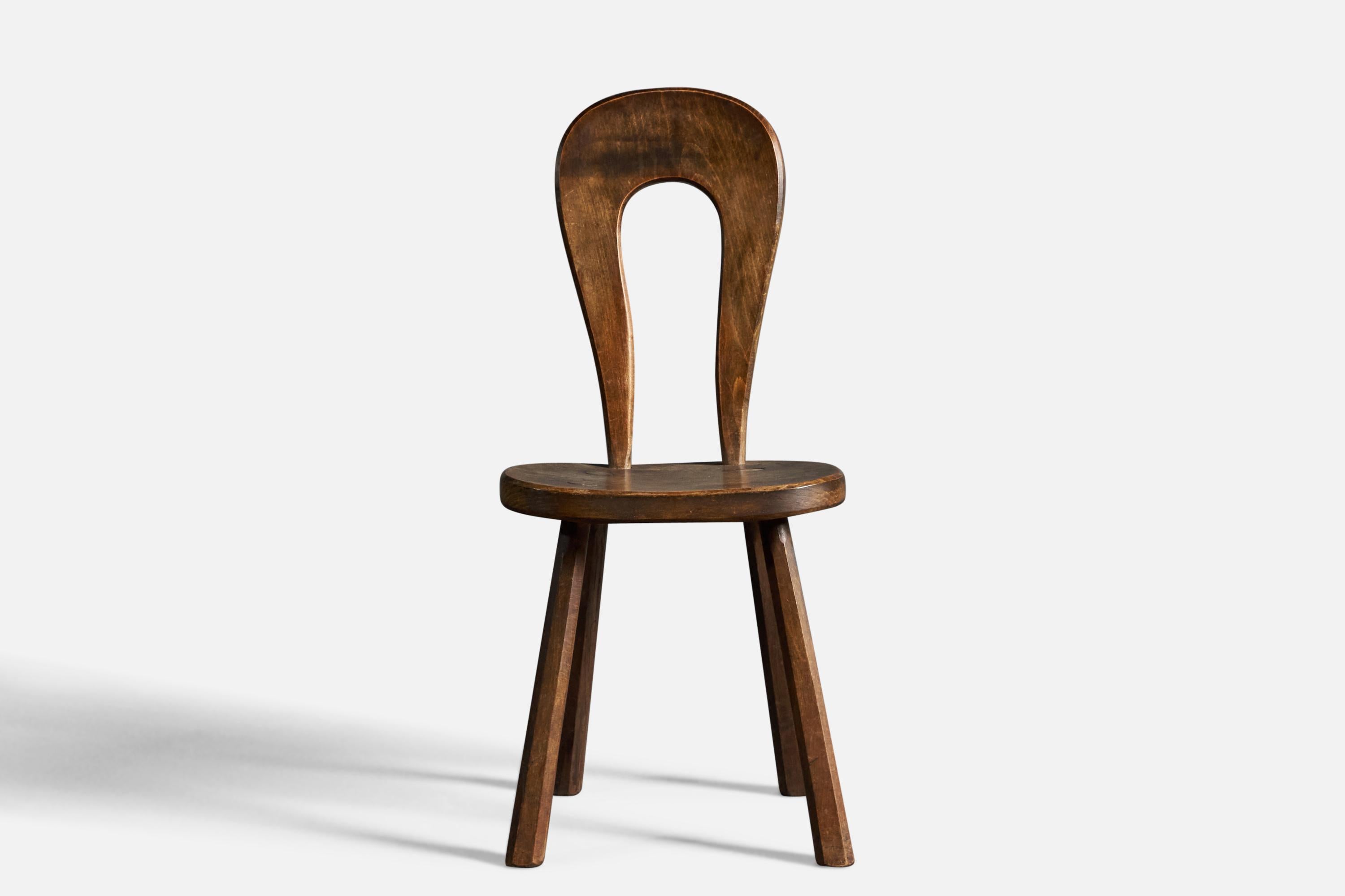 Mid-Century Modern Atelier Marolles Attribution, Side Chair, Oak, France, 1960s For Sale