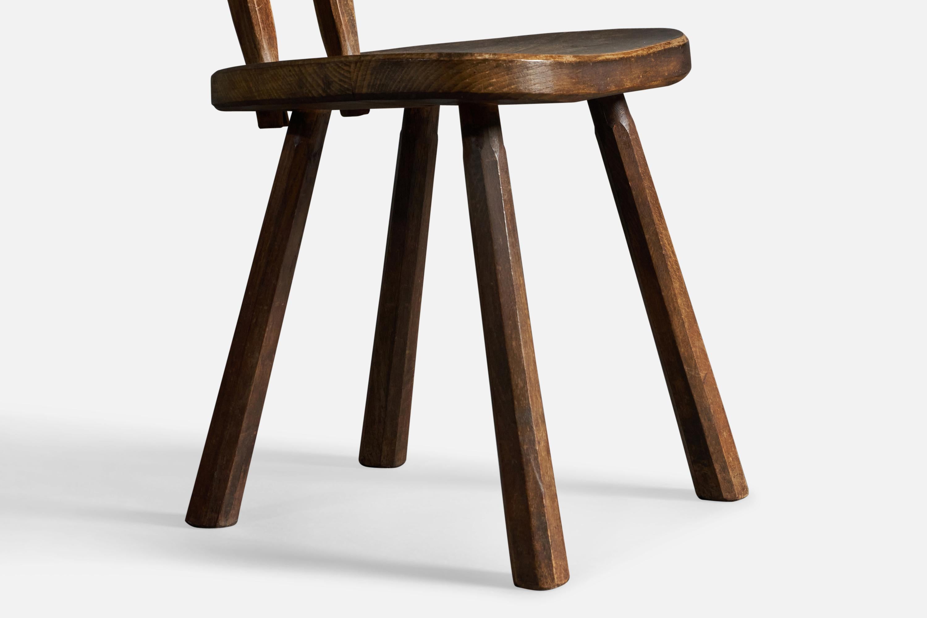 Atelier Marolles Attribution, Side Chair, Oak, France, 1960s In Good Condition For Sale In High Point, NC