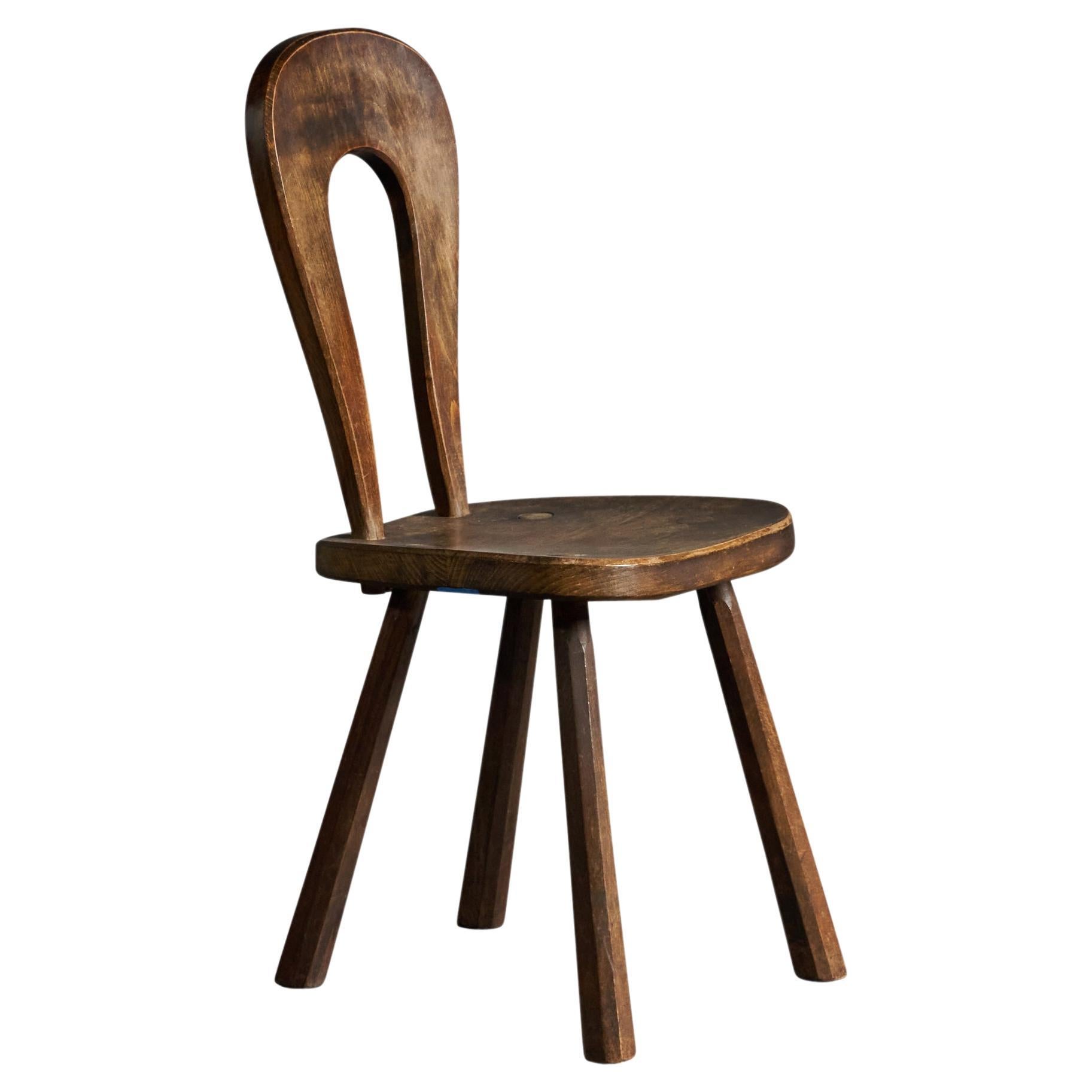 Atelier Marolles Attribution, Side Chair, Oak, France, 1960s For Sale