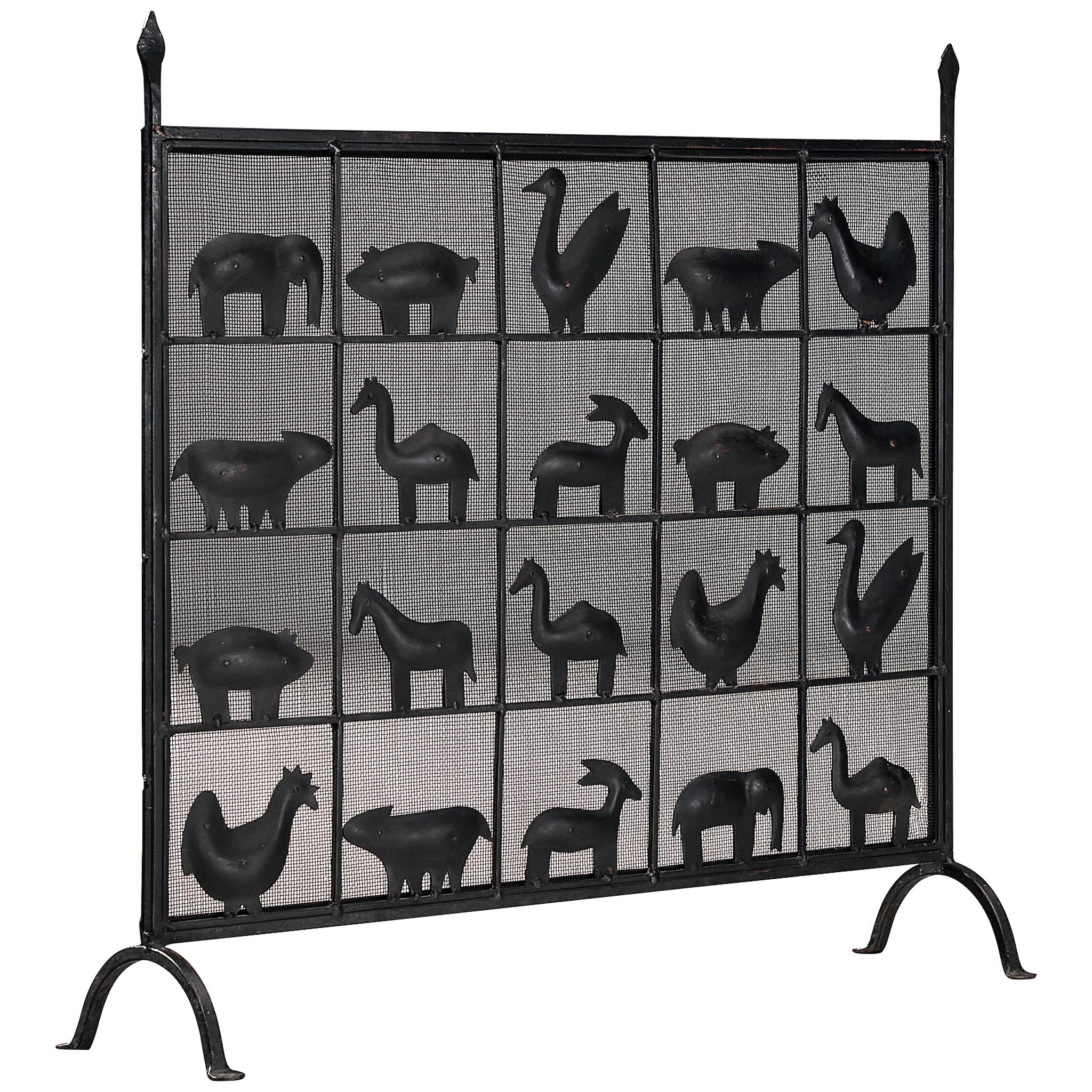 Atelier Marolles Wrought Iron Animal Fire Screen 1950s