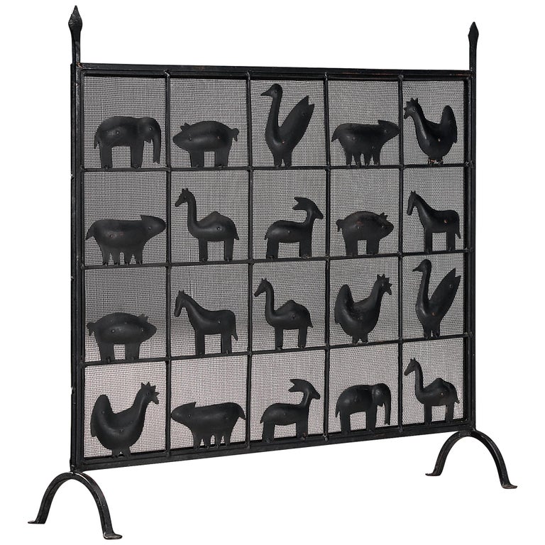 Atelier Marolles Wrought Iron Animal Fire Screen 1950s