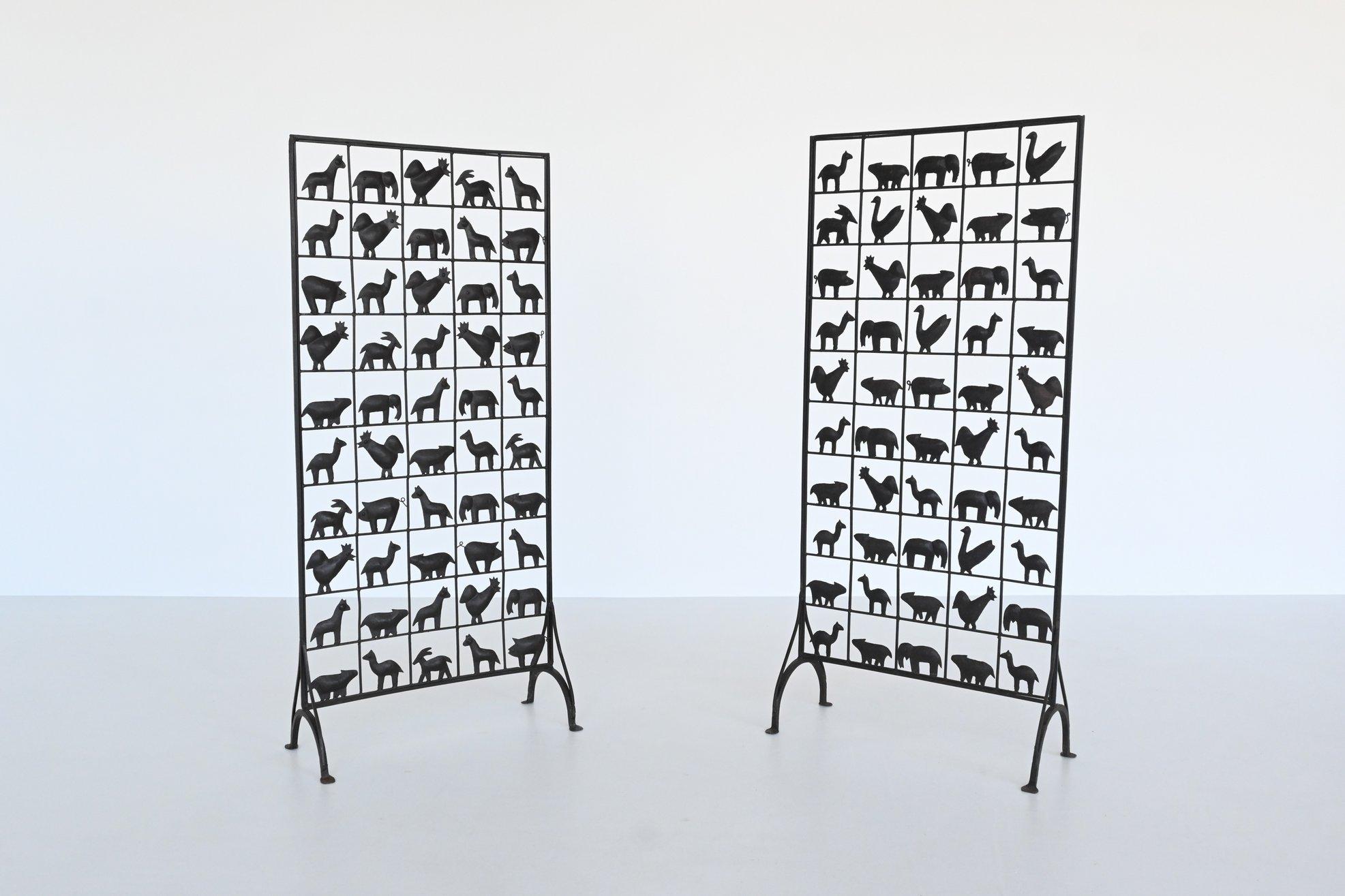 Mid-Century Modern Atelier Marolles Wrought Iron Animal Screens, France, 1950