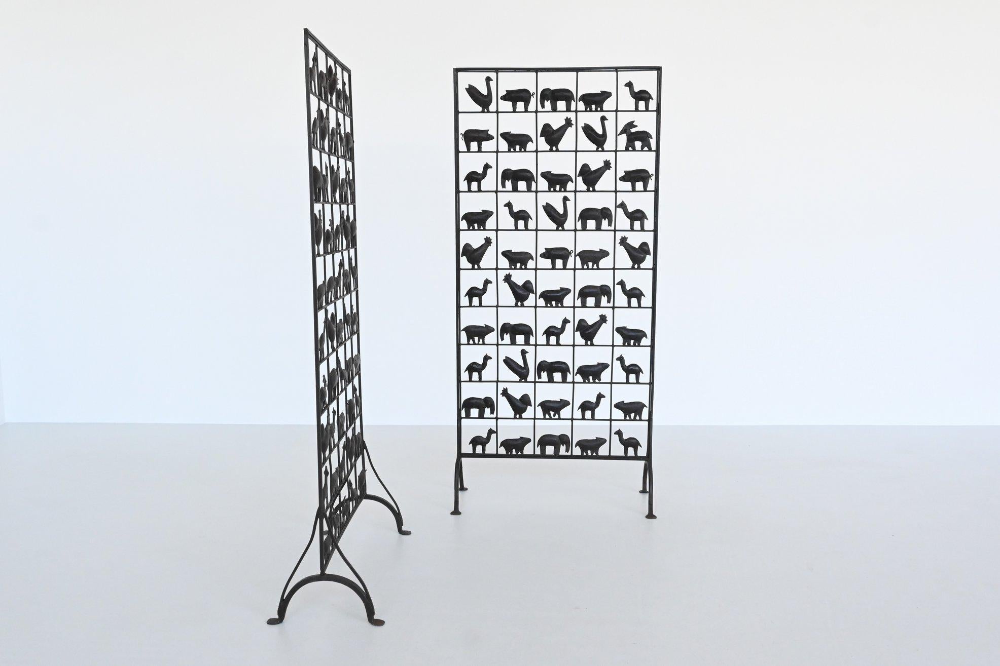 French Atelier Marolles Wrought Iron Animal Screens, France, 1950