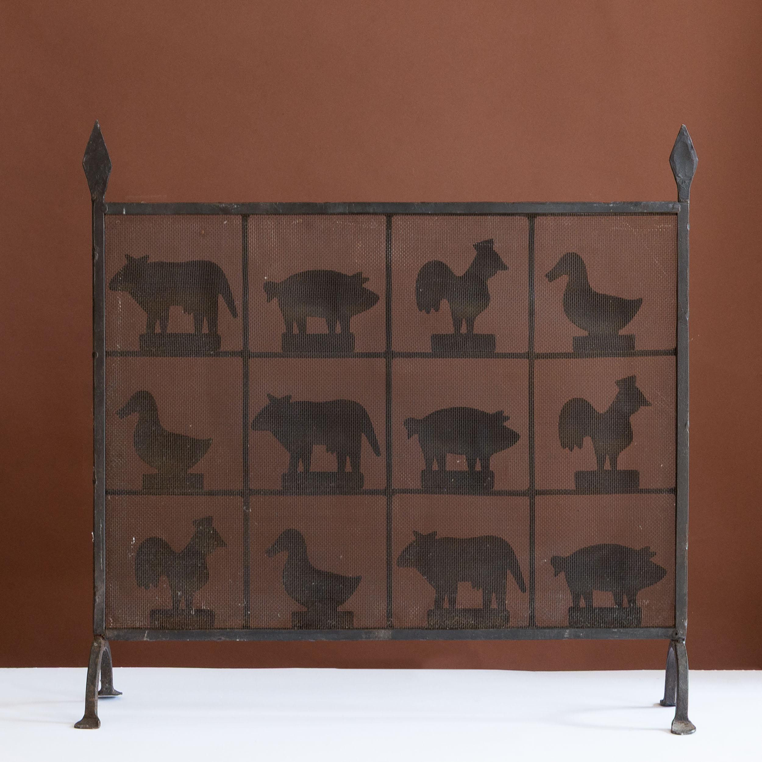 French Atelier Marolles Wrought Iron Fire Screen