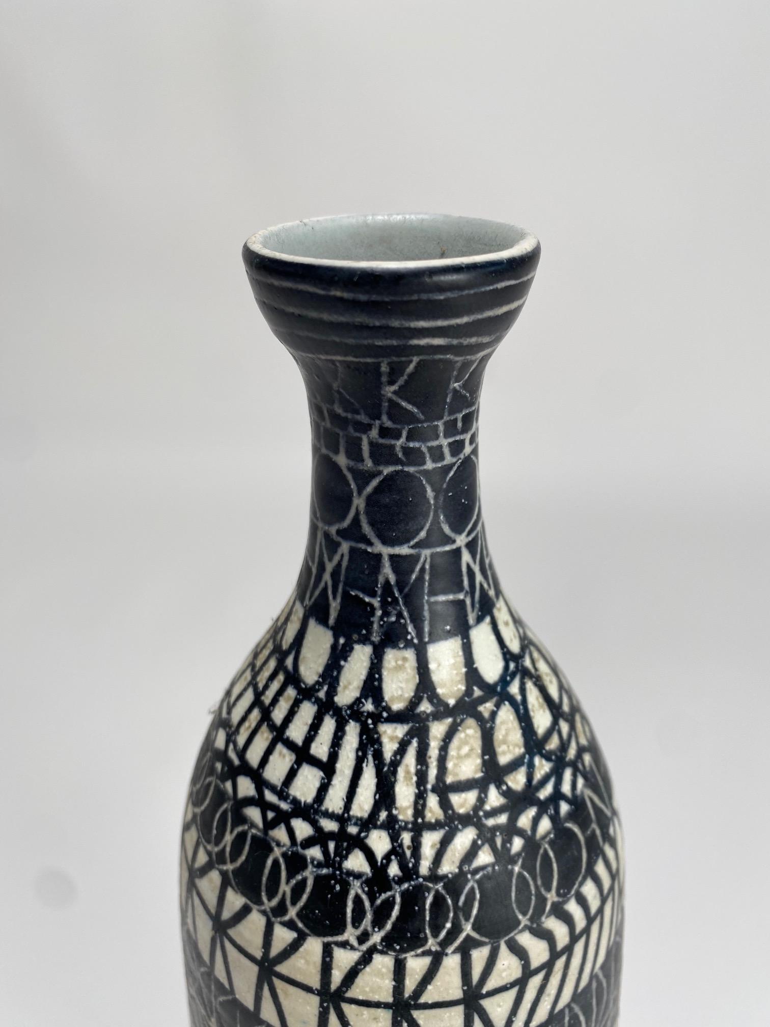 Mid-Century Modern Atelier Mascarella, Large Decorated Ceramic Bottle, Italy, 1950s For Sale