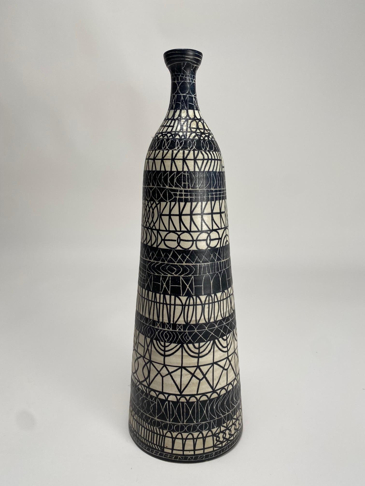 Italian Atelier Mascarella, Large Decorated Ceramic Bottle, Italy, 1950s For Sale