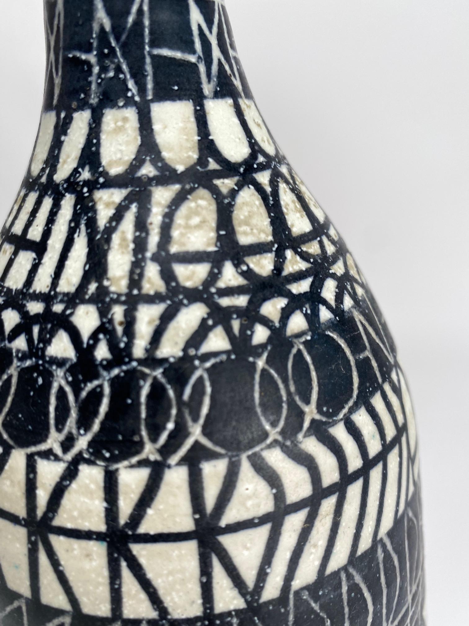 Mid-20th Century Atelier Mascarella, Large Decorated Ceramic Bottle, Italy, 1950s For Sale